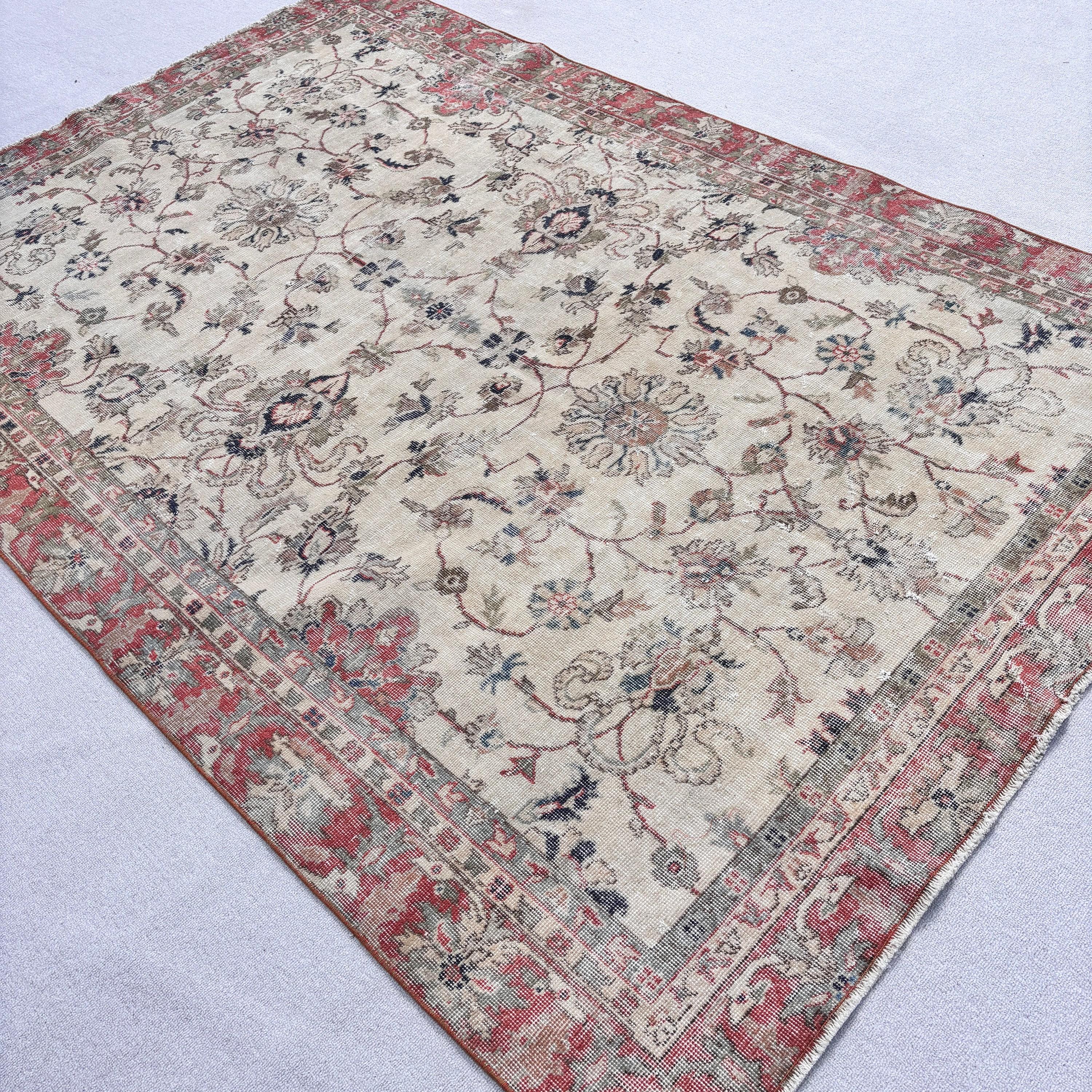 Salon Halısı, 5.7x8.6 ft Büyük Halı, Vintage Halılar, Bej Fas Halıları, Büyük Boho Halıları, Nötr Halı, Türk Halıları, Yer Halıları, Kabile Halısı