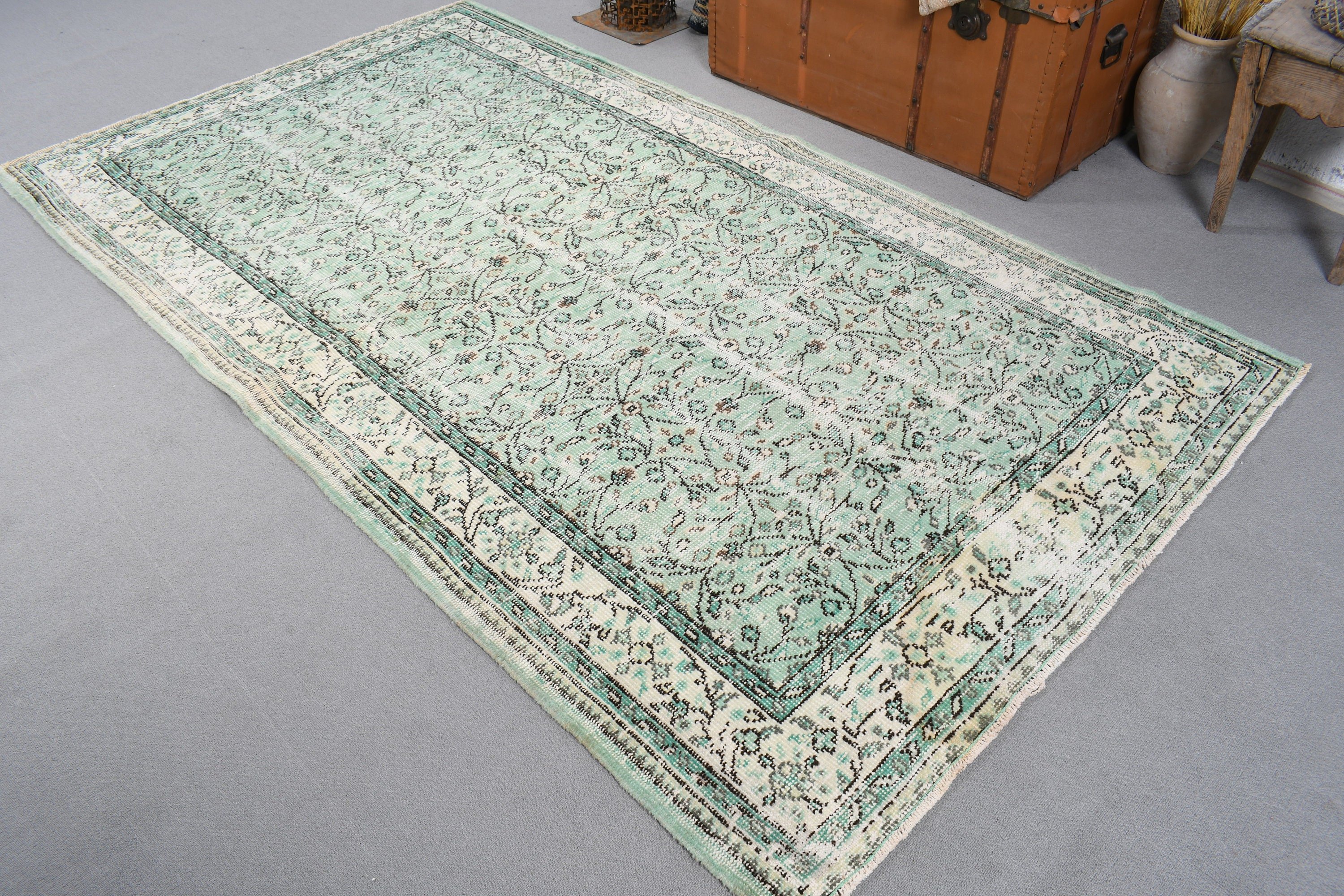 Vintage Halı, Büyük Oushak Halıları, Türk Halıları, 4,8x8,5 ft Büyük Halı, Büyük Vintage Halı, Fas Halısı, Oryantal Halılar, Yeşil Antika Halılar