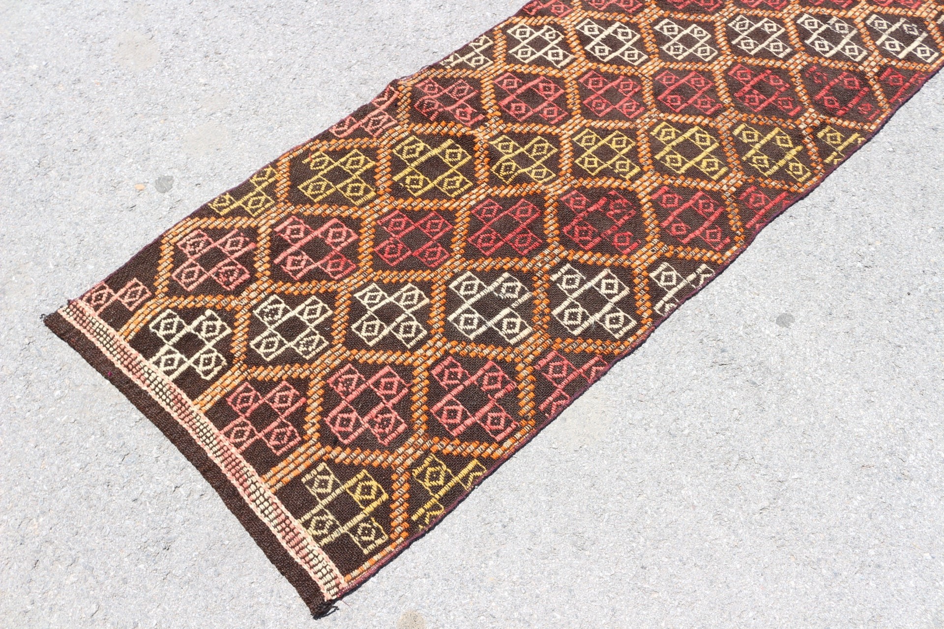 Turkish Rugs, Stair Rugs, Bedroom Rugs, Kilim, Vintage Rugs, Corridor Rugs, 2.3x9 ft Runner Rug, Brown Anatolian Rugs