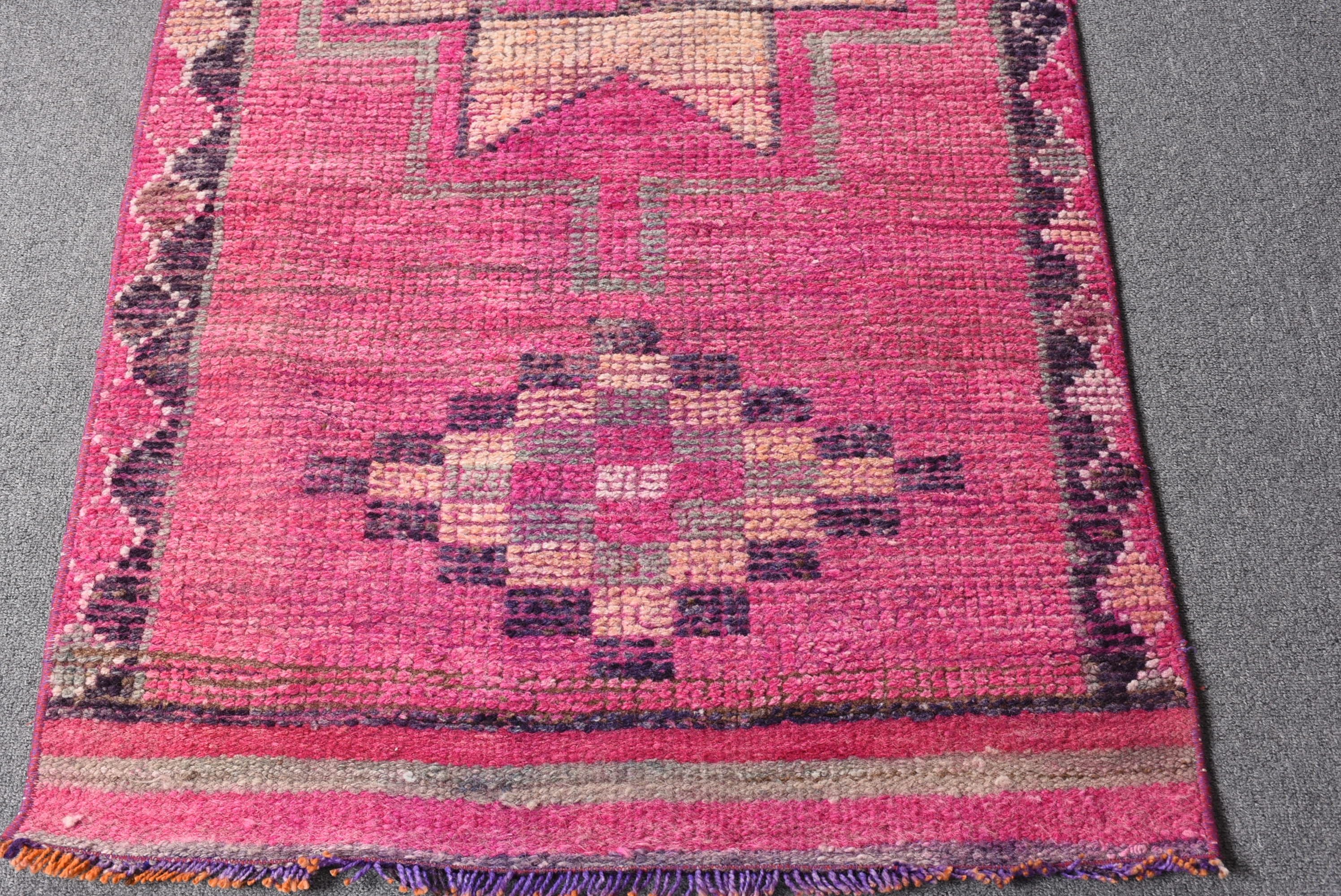 Pink Antique Rug, 2.5x9 ft Runner Rug, Stair Rug, Hallway Rug, Art Rugs, Rugs for Runner, Turkish Rugs, Kitchen Rug, Vintage Rug, Floor Rug