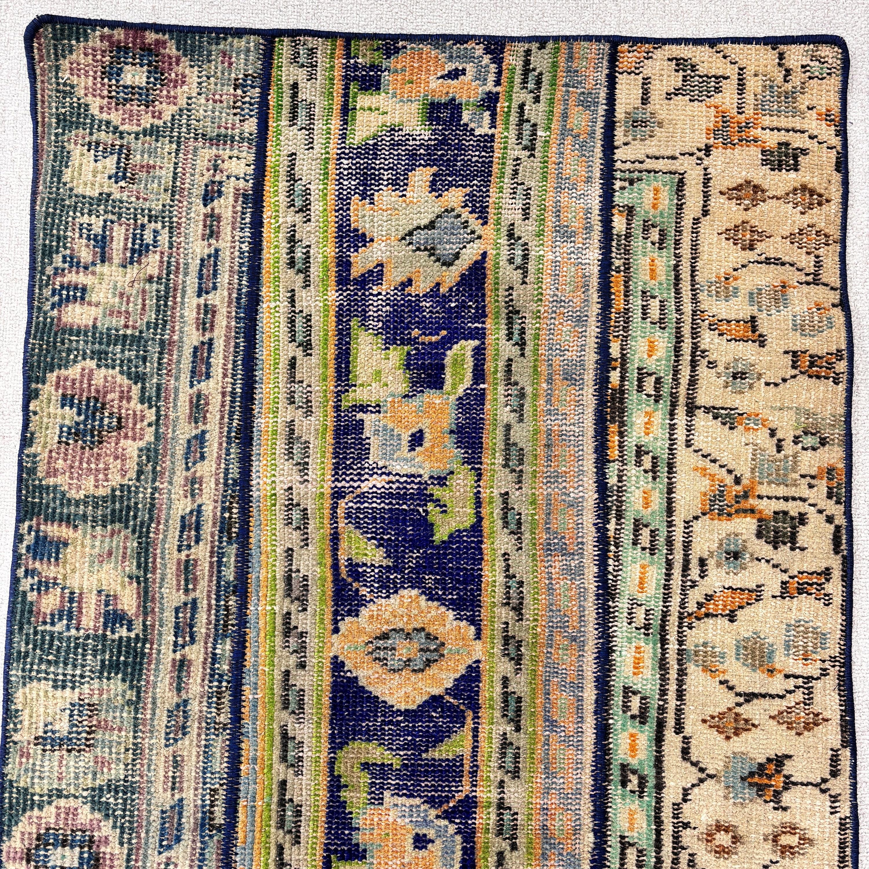 Türk Halısı, Koridor Halıları, Vintage Halı, Yeşil Geometrik Halılar, 2.2x5.8 ft Runner Halısı, Koridor Halıları, El Dokuma Halı, Boho Halıları