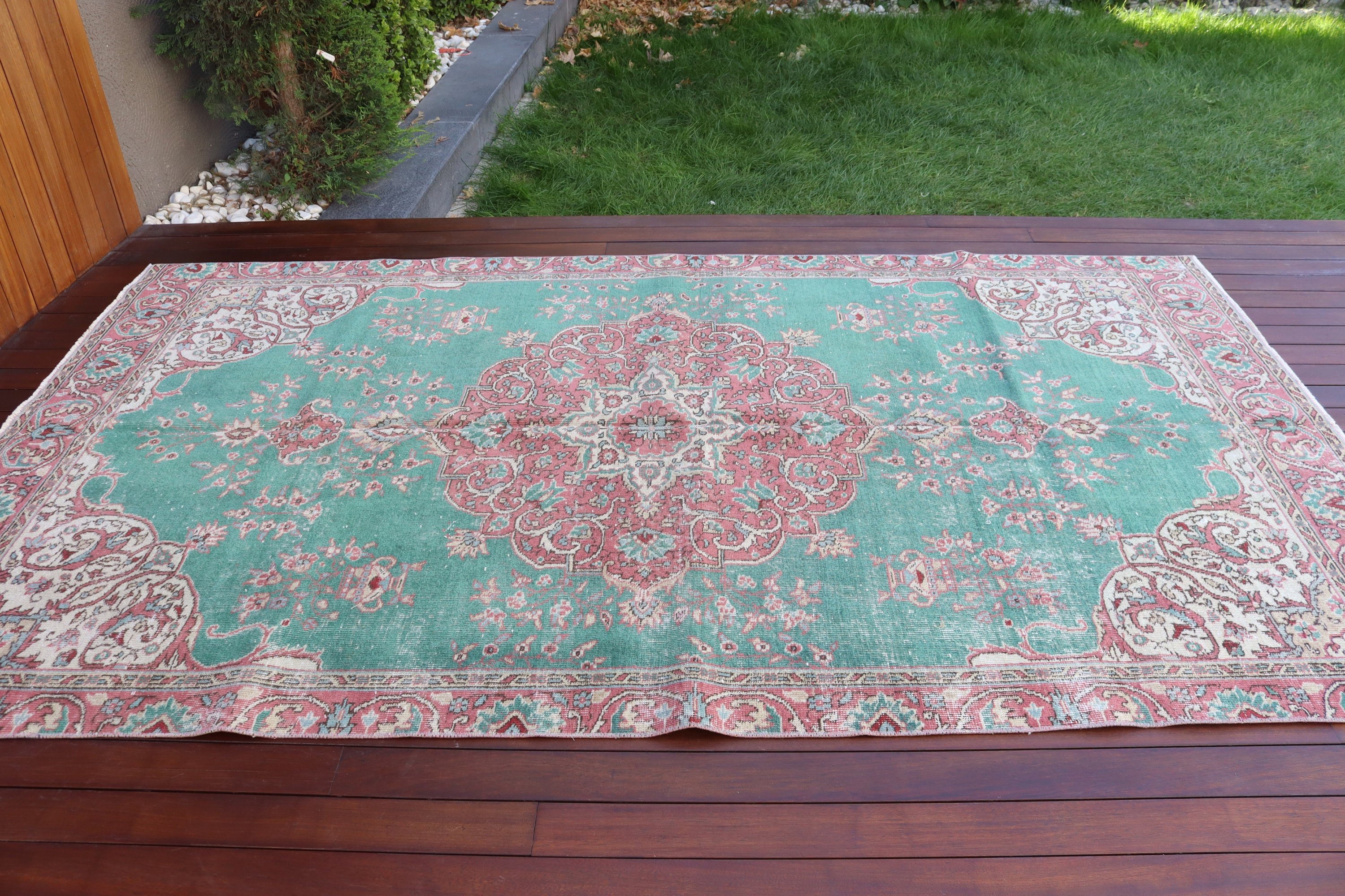 Düz Dokuma Halı, Büyük Vintage Halı, 5.5x9.5 ft Büyük Halılar, Vintage Halı, Yeşil Anadolu Halısı, Türk Halıları, Oturma Odası Halısı, Ev Dekor Halıları