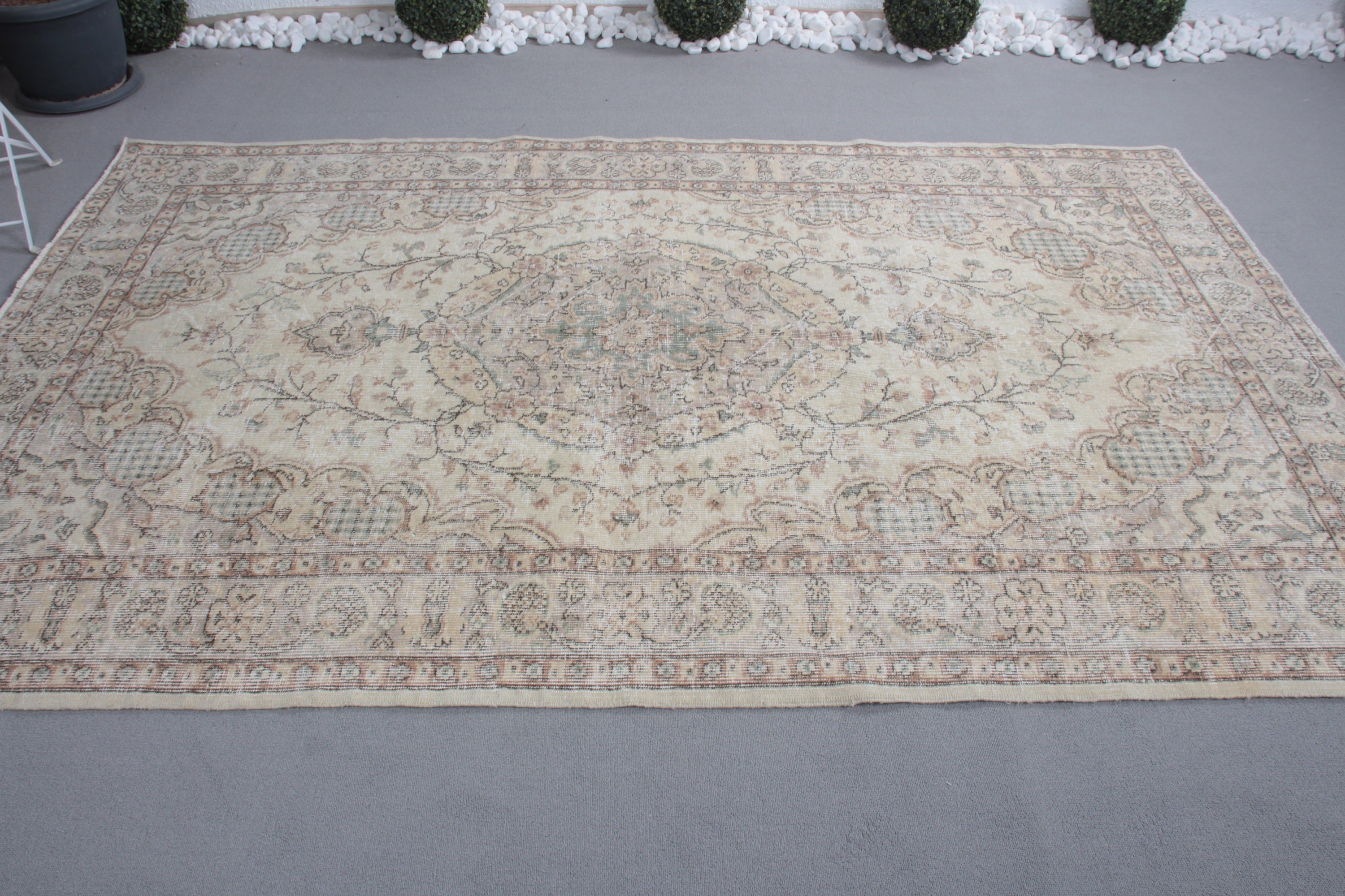 Salon Halısı, 5.4x8.7 ft Büyük Halı, Salon Halıları, Mutfak Halısı, Türk Halısı, Yer Halısı, Bej Antika Halı, Yemek Odası Halısı, Vintage Halı