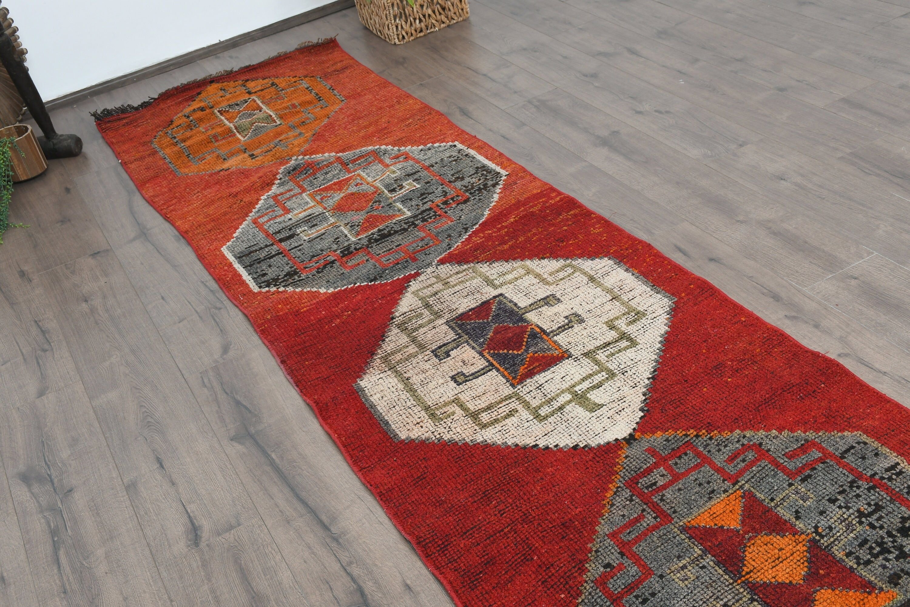 Turkish Rug, Art Rugs, Stair Rug, Aztec Rug, Floor Rug, Vintage Rugs, Rugs for Runner, 2.8x12 ft Runner Rug, Red Oriental Rug, Kitchen Rug