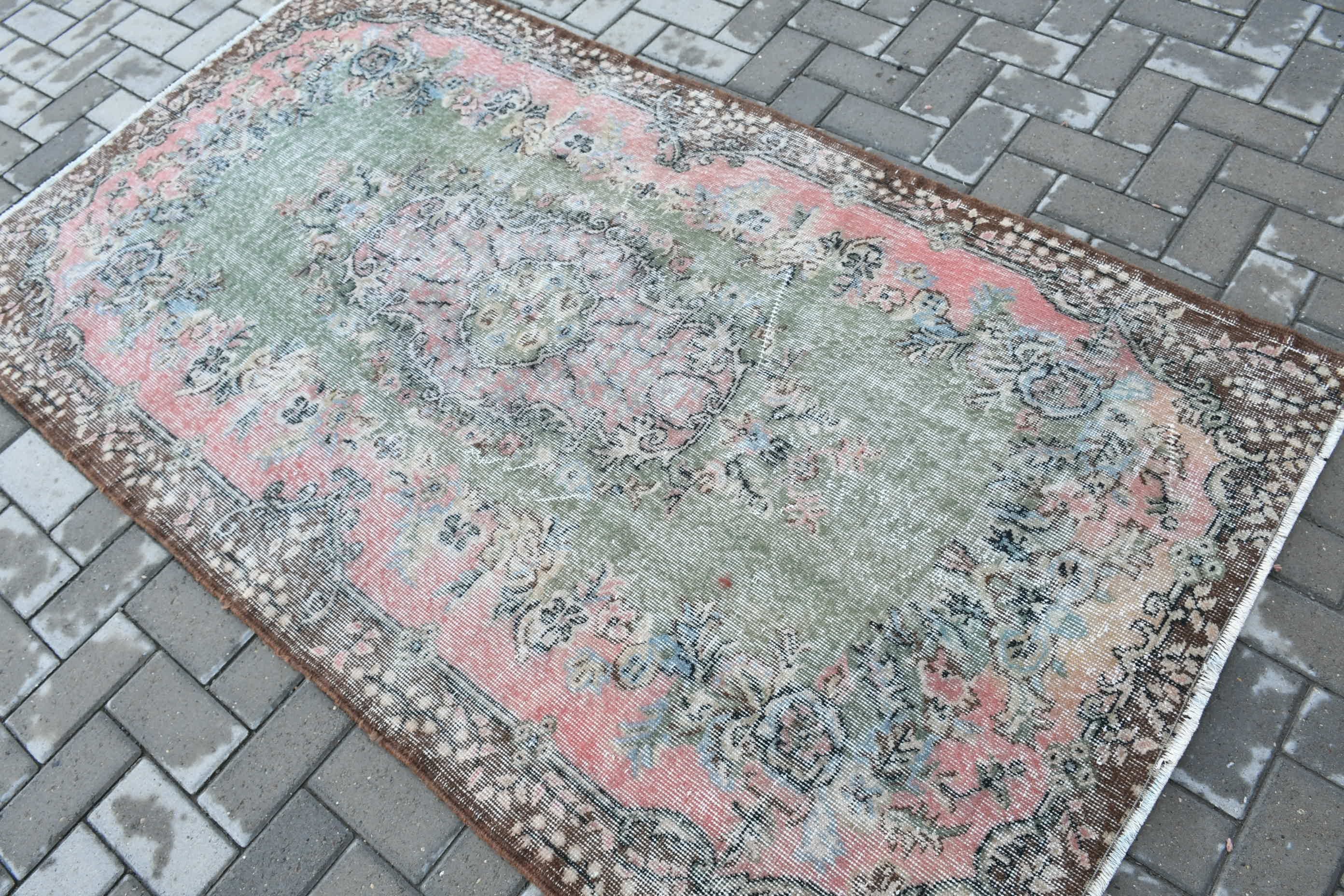 Vintage Halılar, 3,9x6,9 ft Alan Halıları, Alan Halıları, Pembe Yün Halılar, Mutfak Halısı, Türk Halıları, Yatak Odası Halıları, Antika Halılar