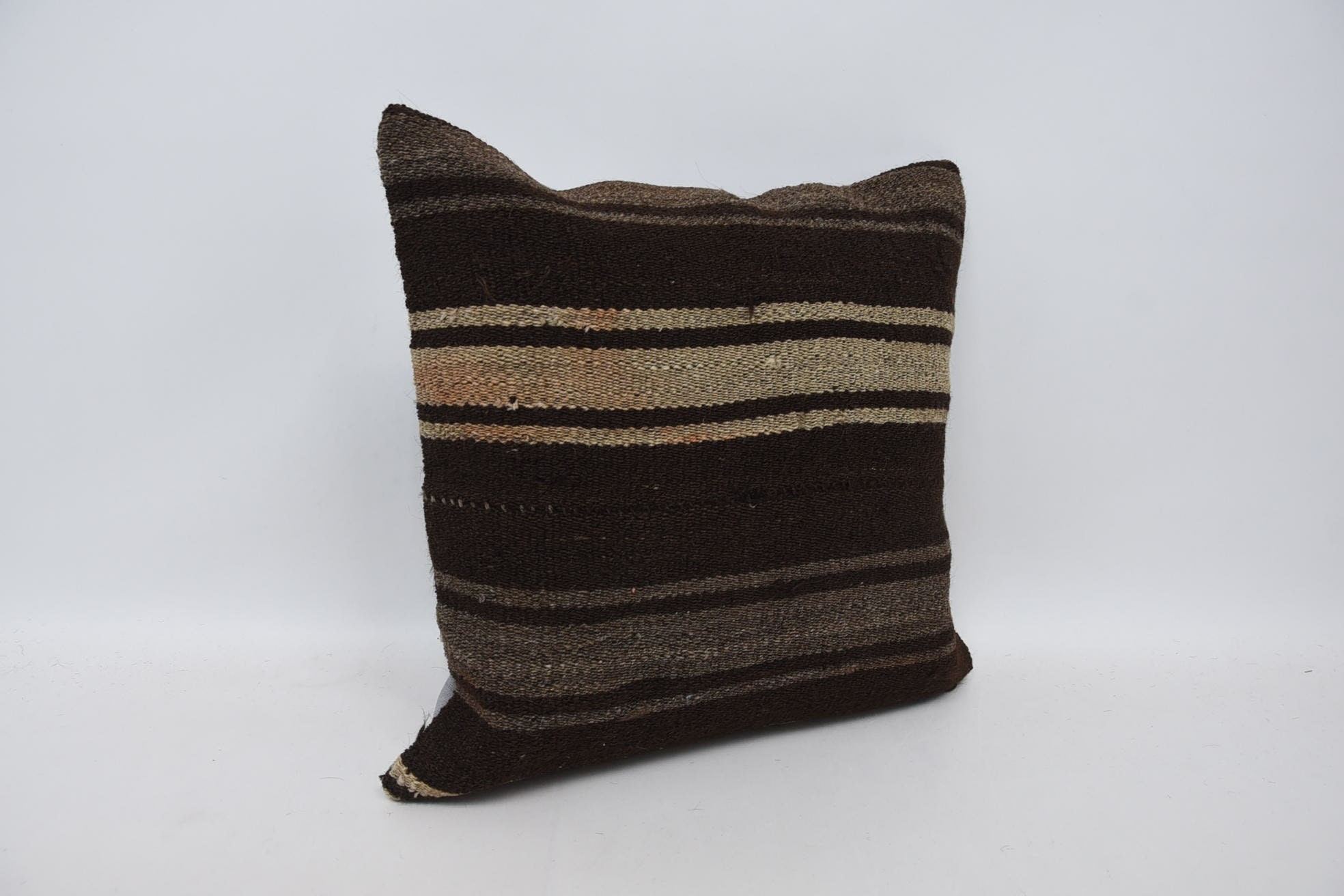 Pillow for Couch, 18"x18" Brown Cushion, Ethnical Kilim Rug Pillow, Tribal Pillow Sham, Wool Kilim Pillow Cushion, Pillow for Sofa