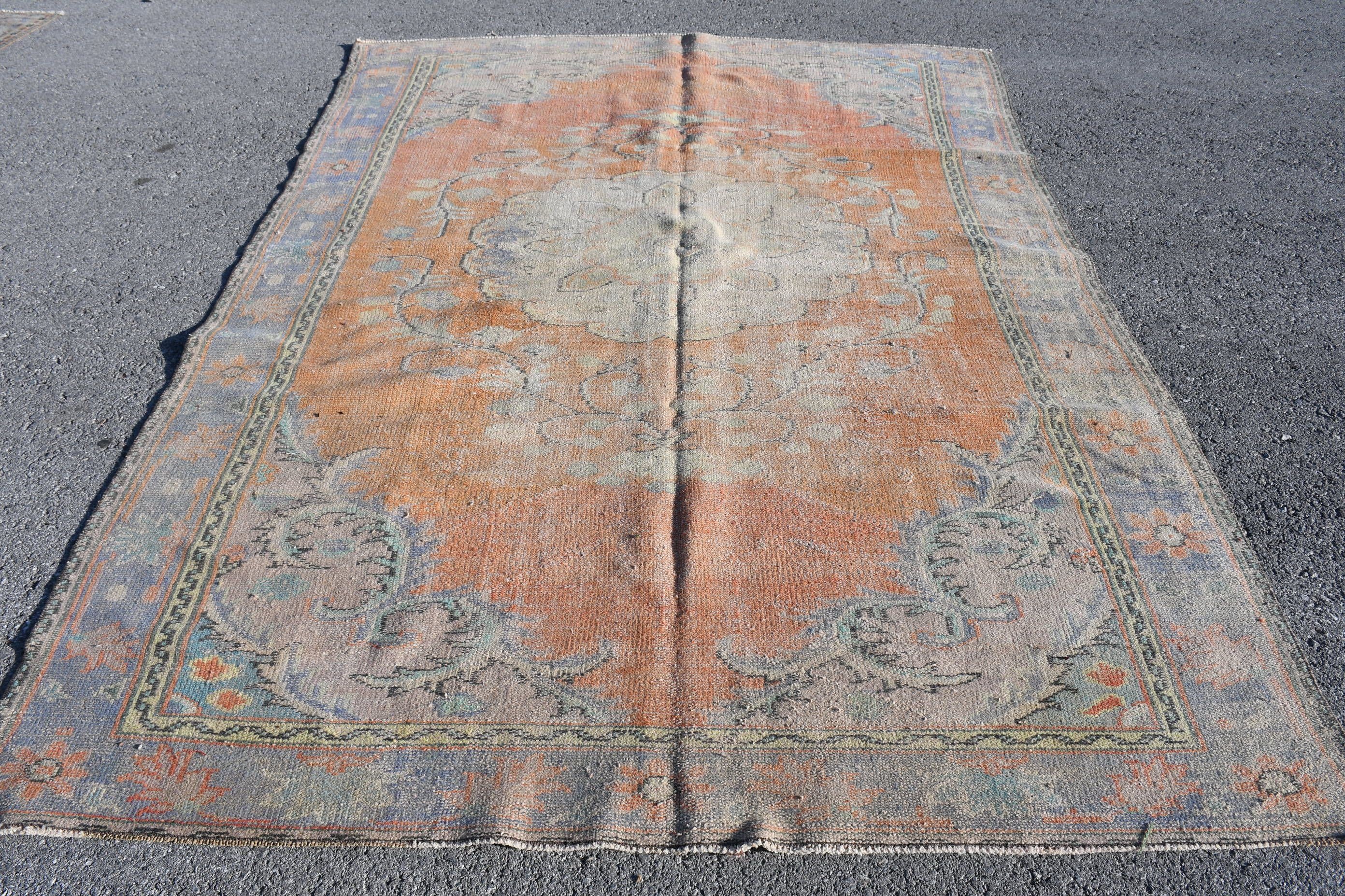 Vintage Halı, Boho Halıları, Fas Halıları, Yurt Halısı, Salon Halısı, 6.6x9.4 ft Büyük Halılar, Oturma Odası Halısı, Turuncu Yün Halı, Türk Halısı, Havalı Halı