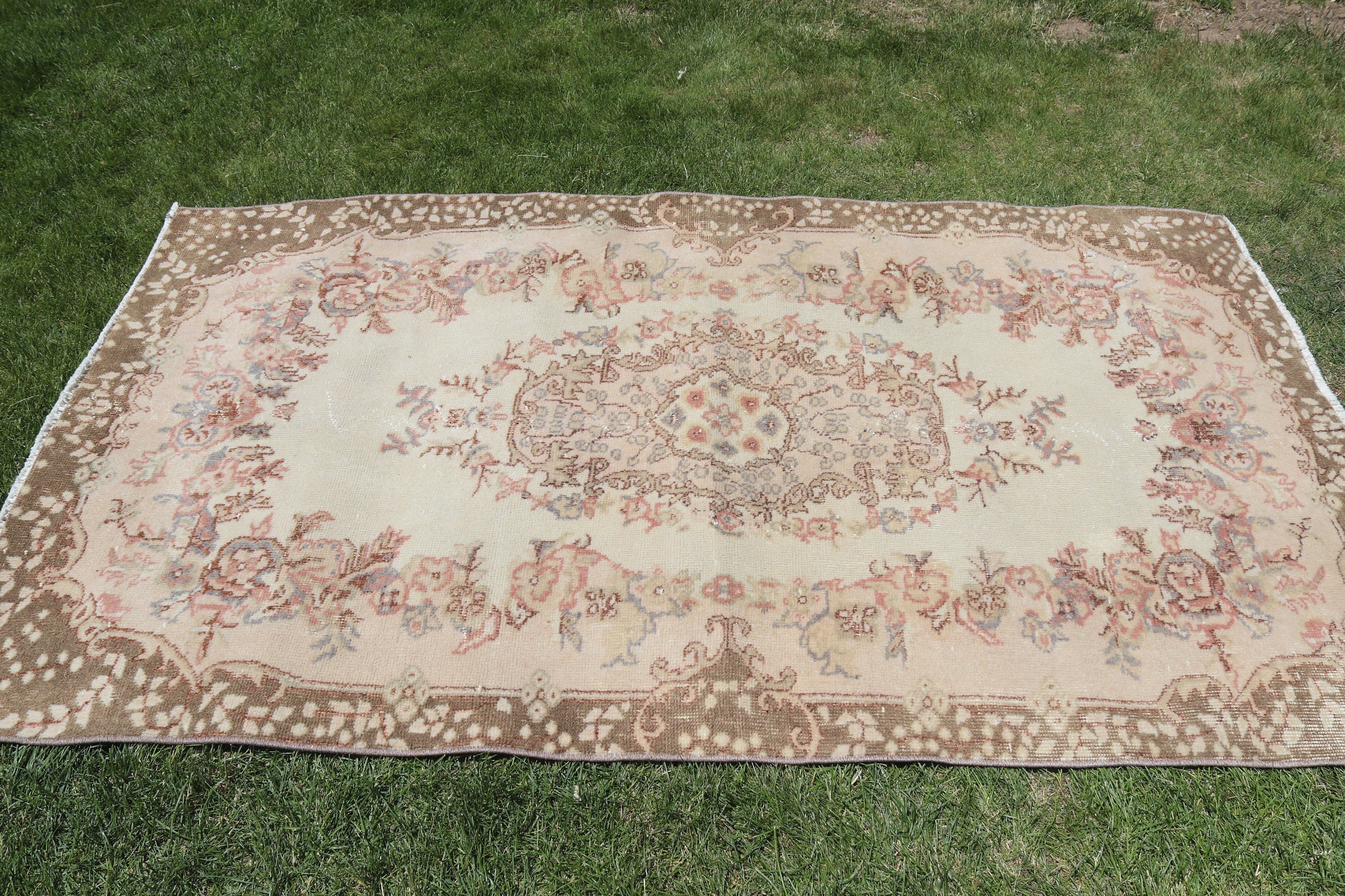 Boho Halı, Türk Halısı, Düz Dokuma Halı, 3,8x6,8 ft Alan Halıları, Bej Yün Halı, Vintage Halılar, El Yapımı Halı, İç Mekan Halıları, Mutfak Halıları