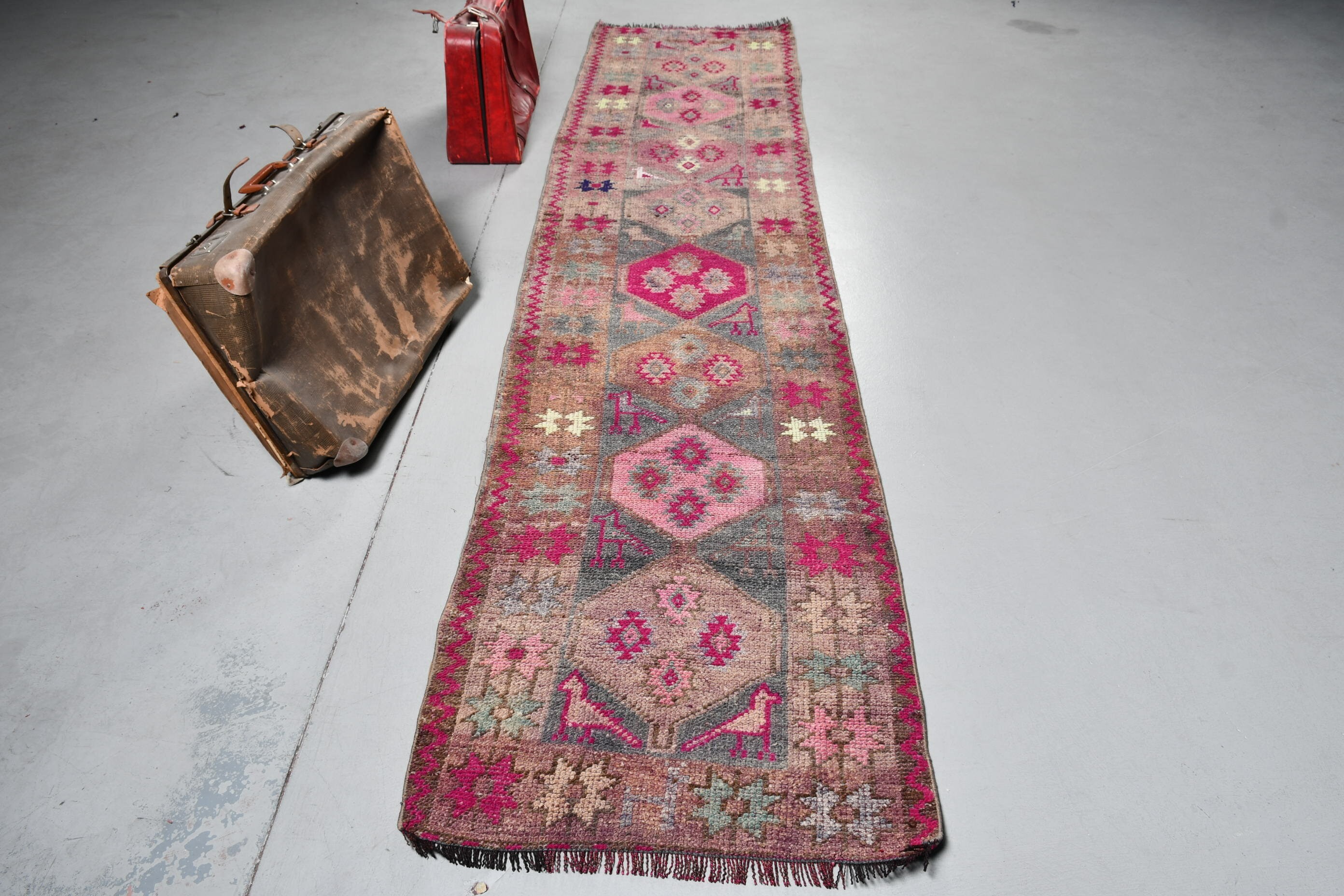 Oriental Rug, Wool Rug, 2.6x11.4 ft Runner Rug, Brown Bedroom Rug, Turkish Rugs, Kitchen Rug, Stair Rugs, Rugs for Corridor, Vintage Rugs