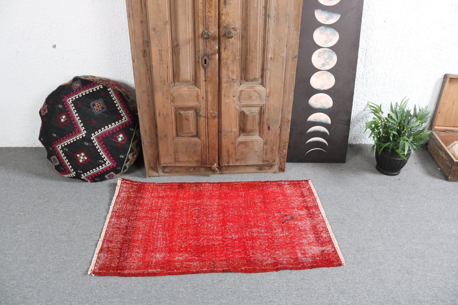 Red Kitchen Rug, Bathroom Rugs, Vintage Rugs, Nursery Rugs, Rugs for Bathroom, Neutral Rug, Turkish Rugs, 2.2x3.7 ft Small Rug, Oushak Rug