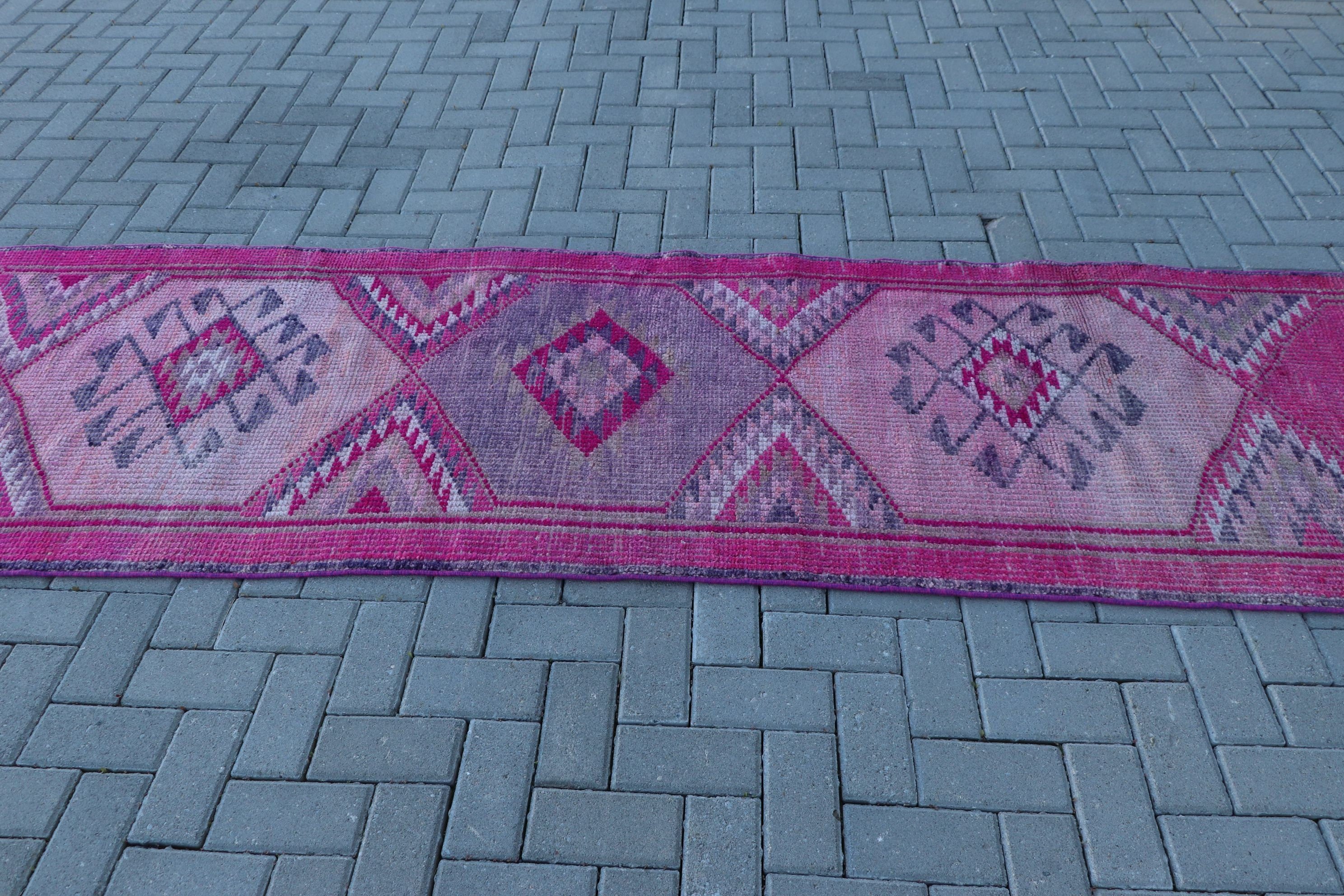 Bohemian Rug, Vintage Rug, Corridor Rugs, 2.9x10.7 ft Runner Rugs, Hallway Rug, Turkish Rug, Kitchen Rug, Floor Rug, Pink Oriental Rugs