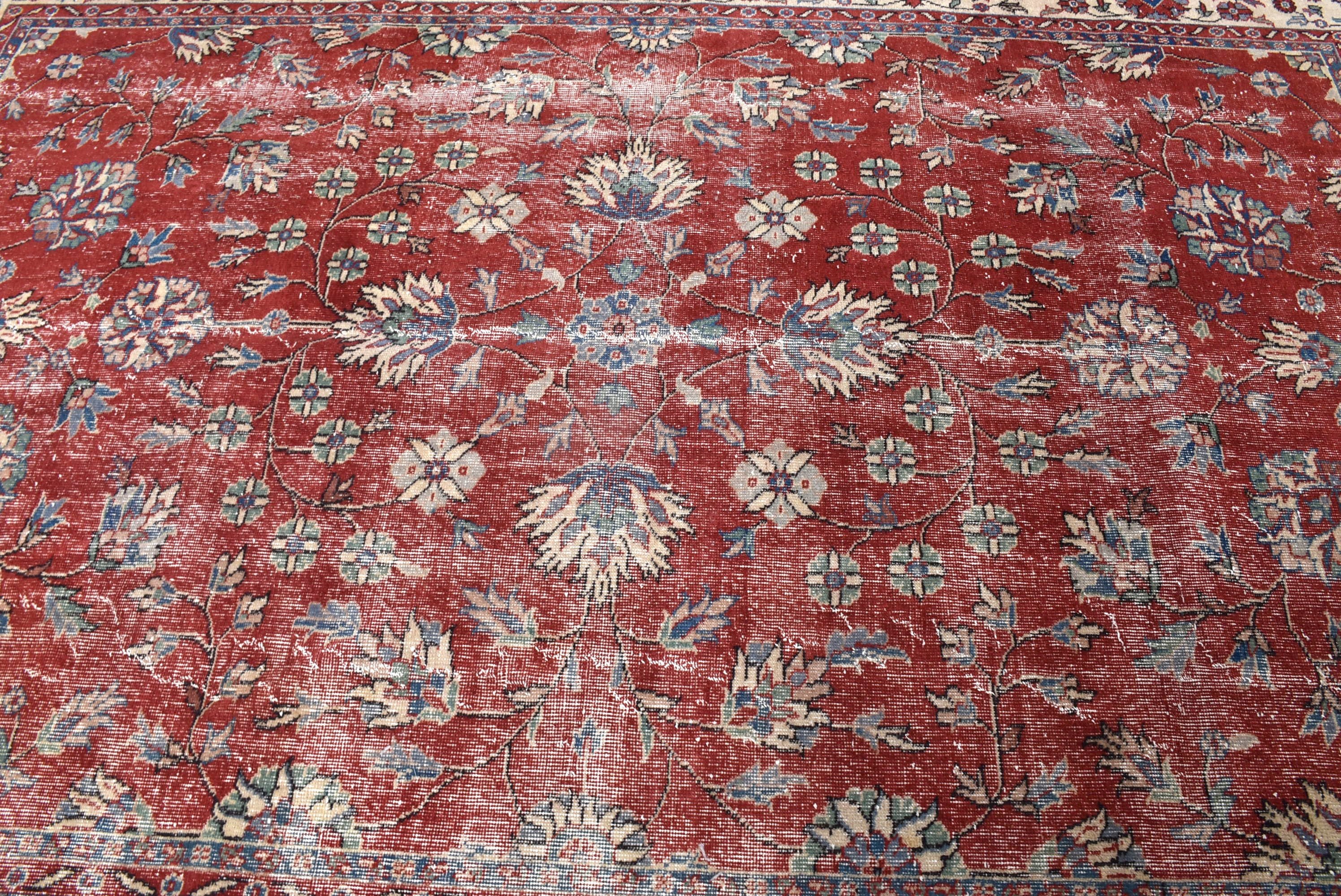 Oriental Rugs, Large Oushak Rugs, Turkish Rug, Large Vintage Rugs, Oushak Rugs, Vintage Rugs, 6.6x9.4 ft Large Rug, Red Anatolian Rugs