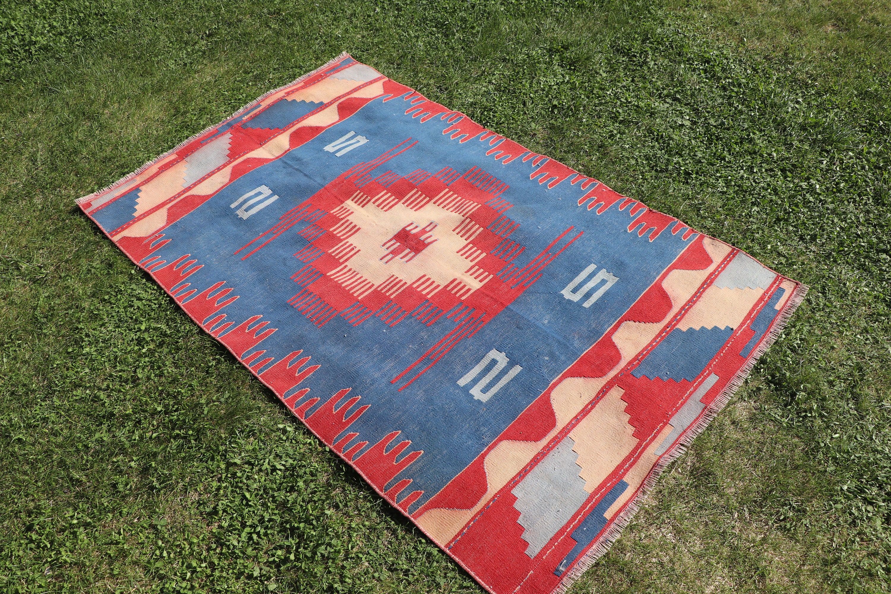 Flatweave Rugs, Blue  3.3x5.2 ft Accent Rugs, Vintage Rugs, Turkish Rugs, Entry Rugs, Vintage Accent Rug, Kilim, Antique Rugs