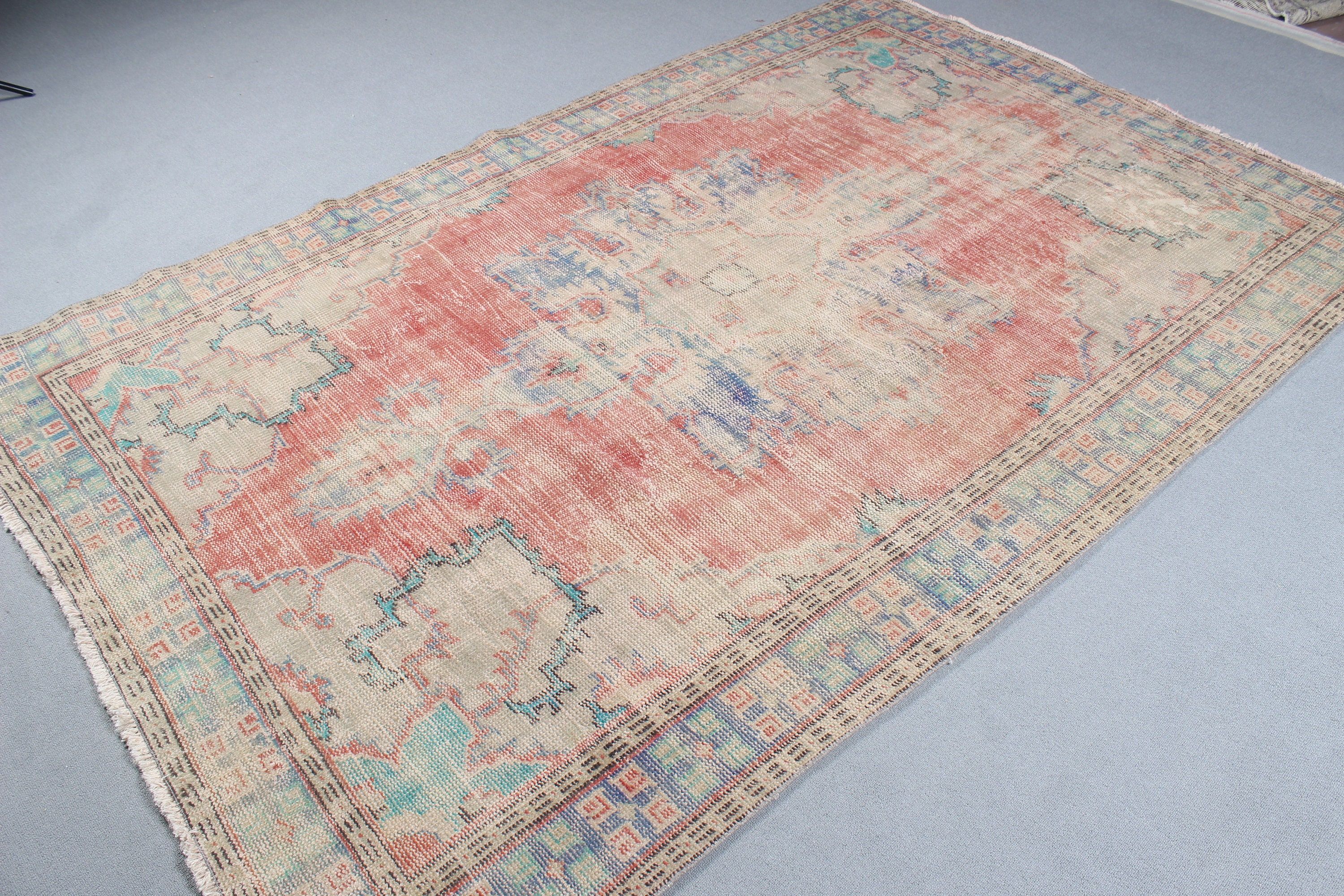 Aesthetic Rugs, Vintage Rugs, Boho Rugs, Large Oushak Rugs, Turkish Rugs, Red  5.7x8.6 ft Large Rugs, Oushak Rug, Bedroom Rugs