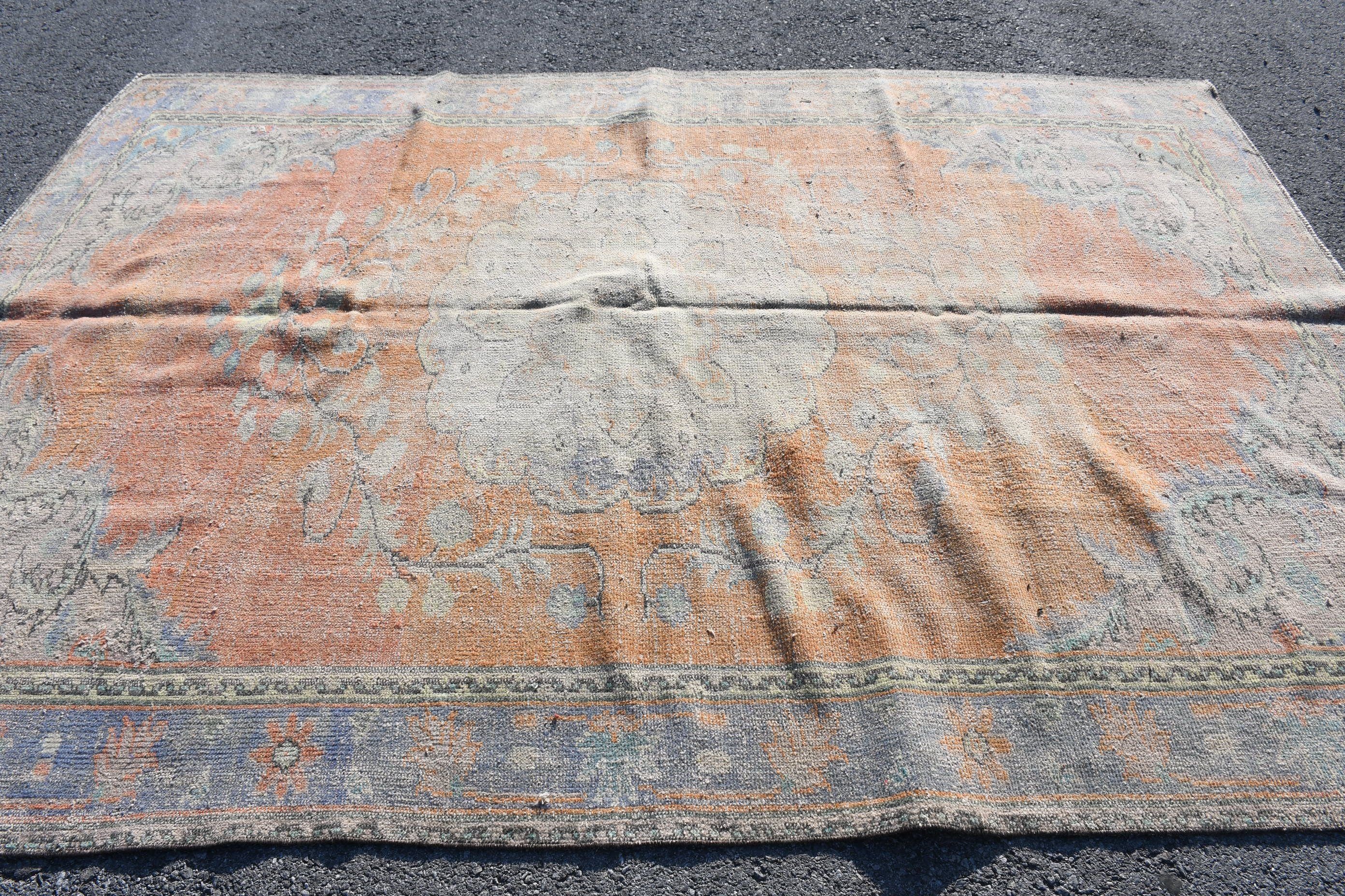 Vintage Rug, Boho Rugs, Moroccan Rugs, Dorm Rug, Salon Rug, 6.6x9.4 ft Large Rugs, Living Room Rug, Orange Wool Rug, Turkish Rug, Cool Rug