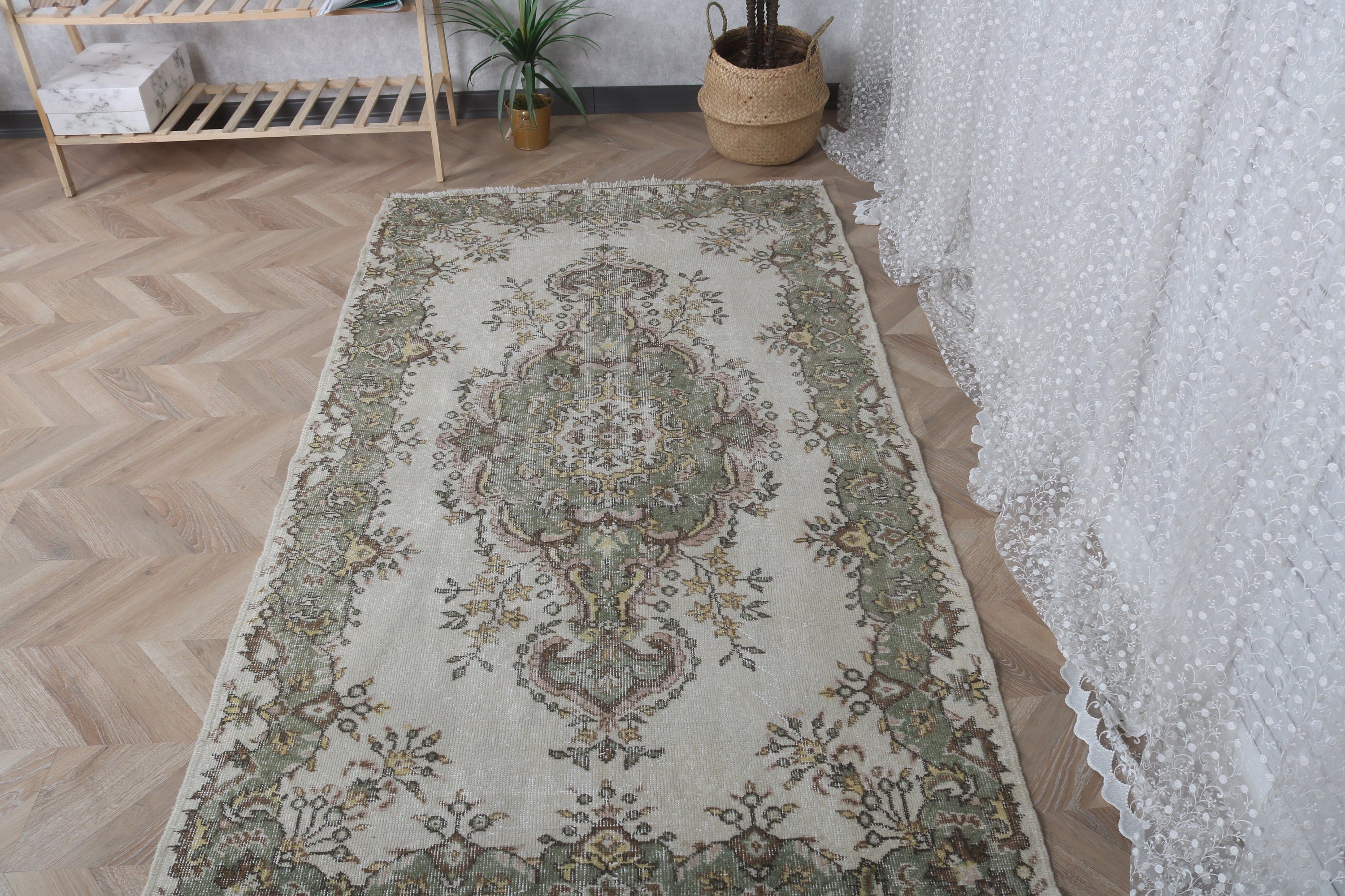 Handwoven Rug, Vintage Rugs, Vintage Area Rugs, Beige Anatolian Rugs, Nursery Rug, 3.8x6.7 ft Area Rug, Moroccan Rugs, Turkish Rugs