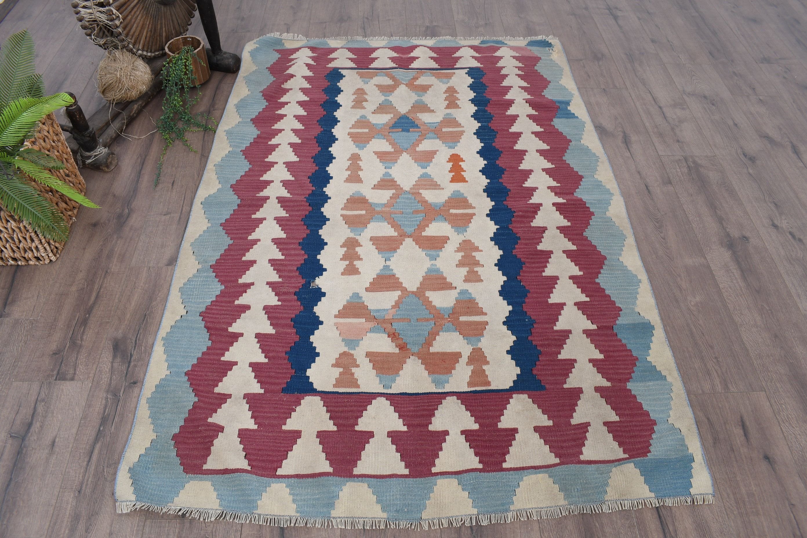 Giriş Halısı, Vintage Halılar, 3.9x5.8 ft Accent Halı, Kilim, Anadolu Halıları, Antika Halılar, Türk Halıları, Bej Mutfak Halıları, Mutfak Halıları