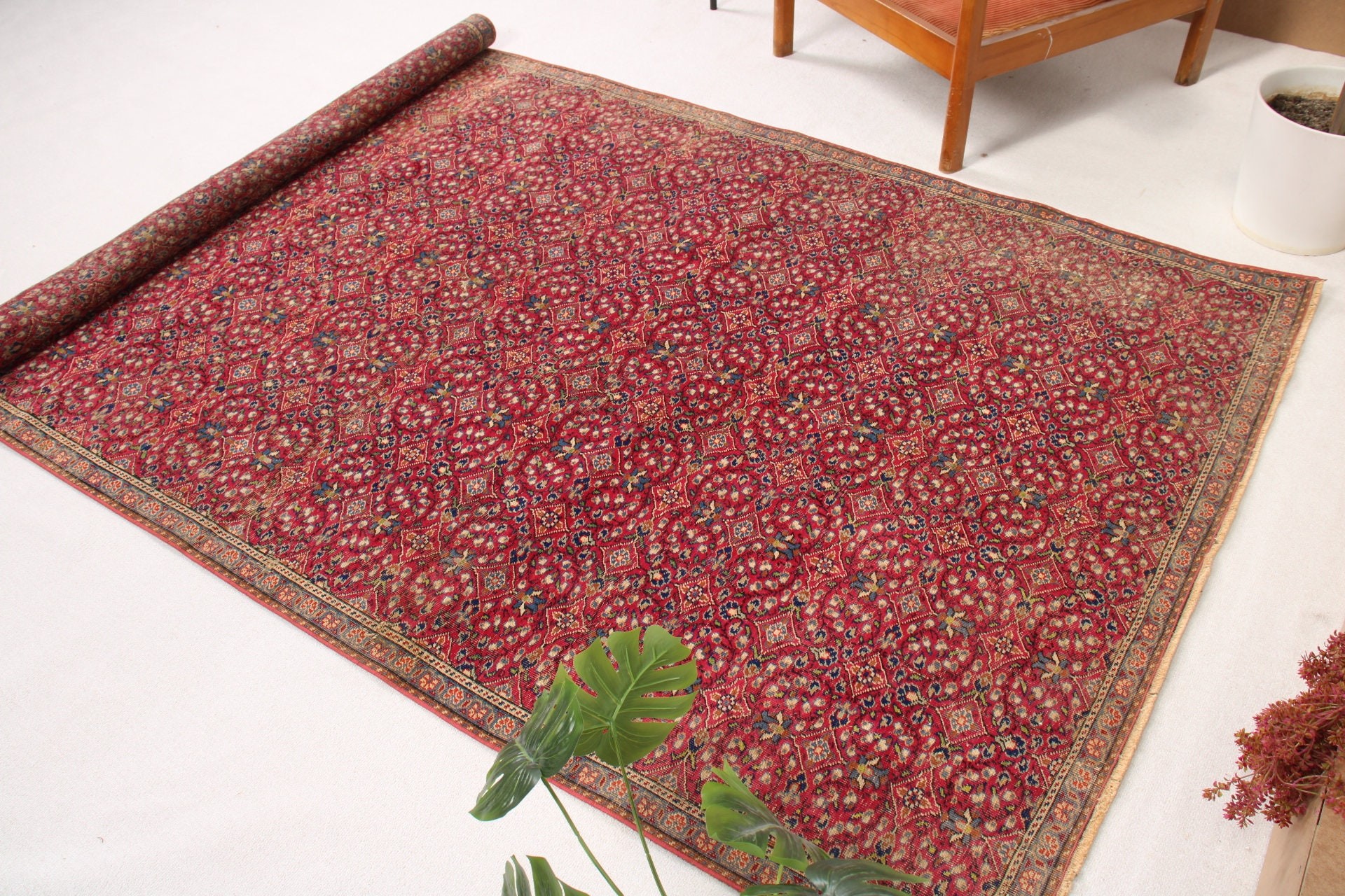 5.1x8.4 ft Büyük Halılar, Oushak Halıları, Büyük Oushak Halıları, Yemek Odası Halıları, Pembe Boho Halıları, Türk Halıları, Vintage Halı