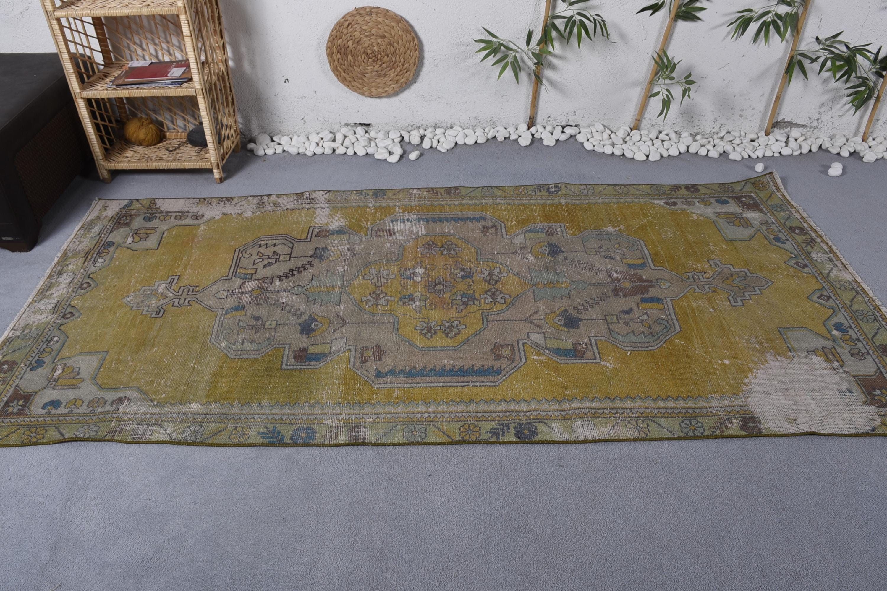 Boho Bölge Halısı, Vintage Halılar, Modern Halı, Türk Halısı, Sarı Nötr Halı, 4x8.4 ft Alan Halıları, Anadolu Halısı, Vintage Alan Halısı, Etnik Halı