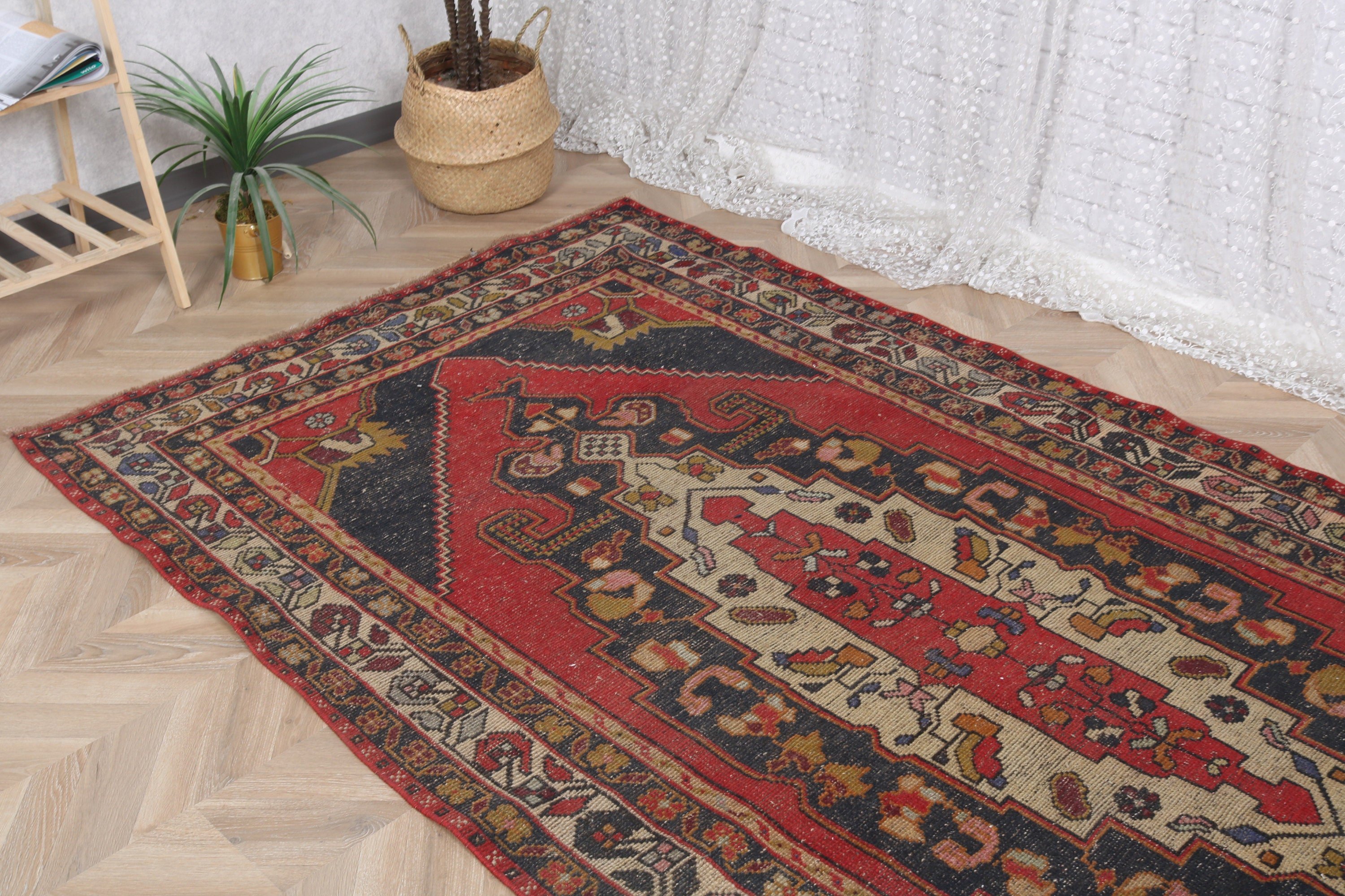 Büyük Oushak Halıları, Oturma Odası Halısı, Vintage Halılar, Kırmızı El Dokuma Halı, Bildiri Halısı, 4,5x9 ft Büyük Halılar, Oryantal Halı, Türk Halıları