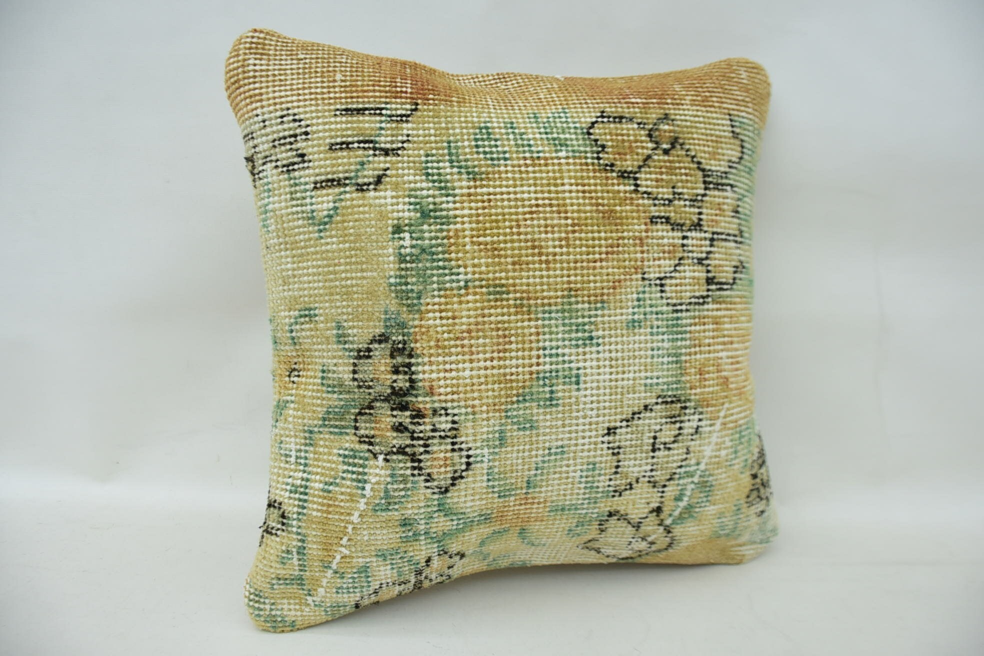 Pillow for Sofa, 16"x16" Beige Pillow Sham, Ethnical Kilim Rug Pillow, Neutral Throw Cushion, Lounge Throw Cushion, Boho Pillow Sham Cover