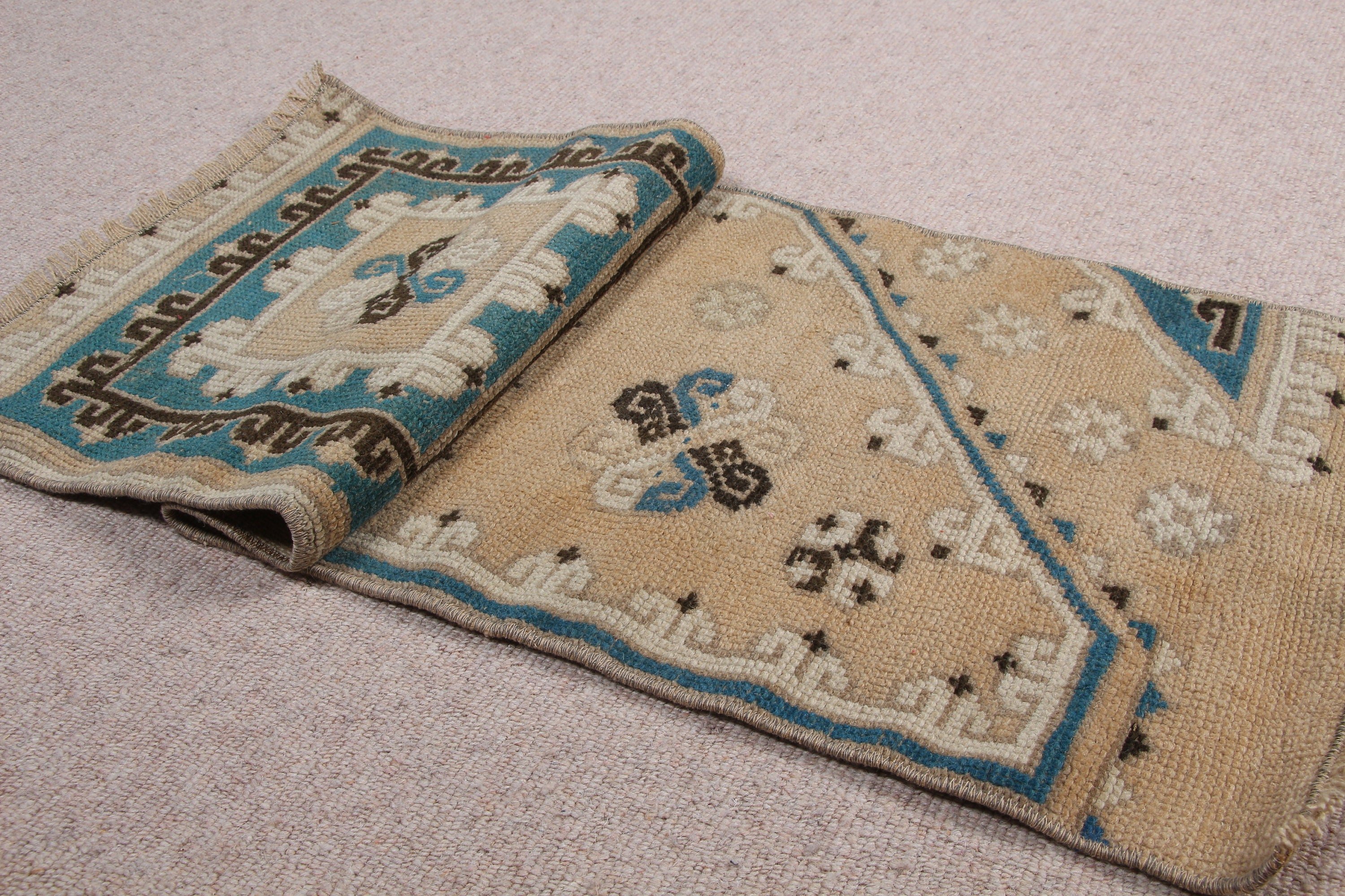 Türk Halısı, Vintage Halılar, Mavi Yatak Odası Halıları, 1.3x3.2 ft Küçük Halı, Banyo Halıları, Banyo Halısı, Oryantal Halılar, Araba Paspas Halıları