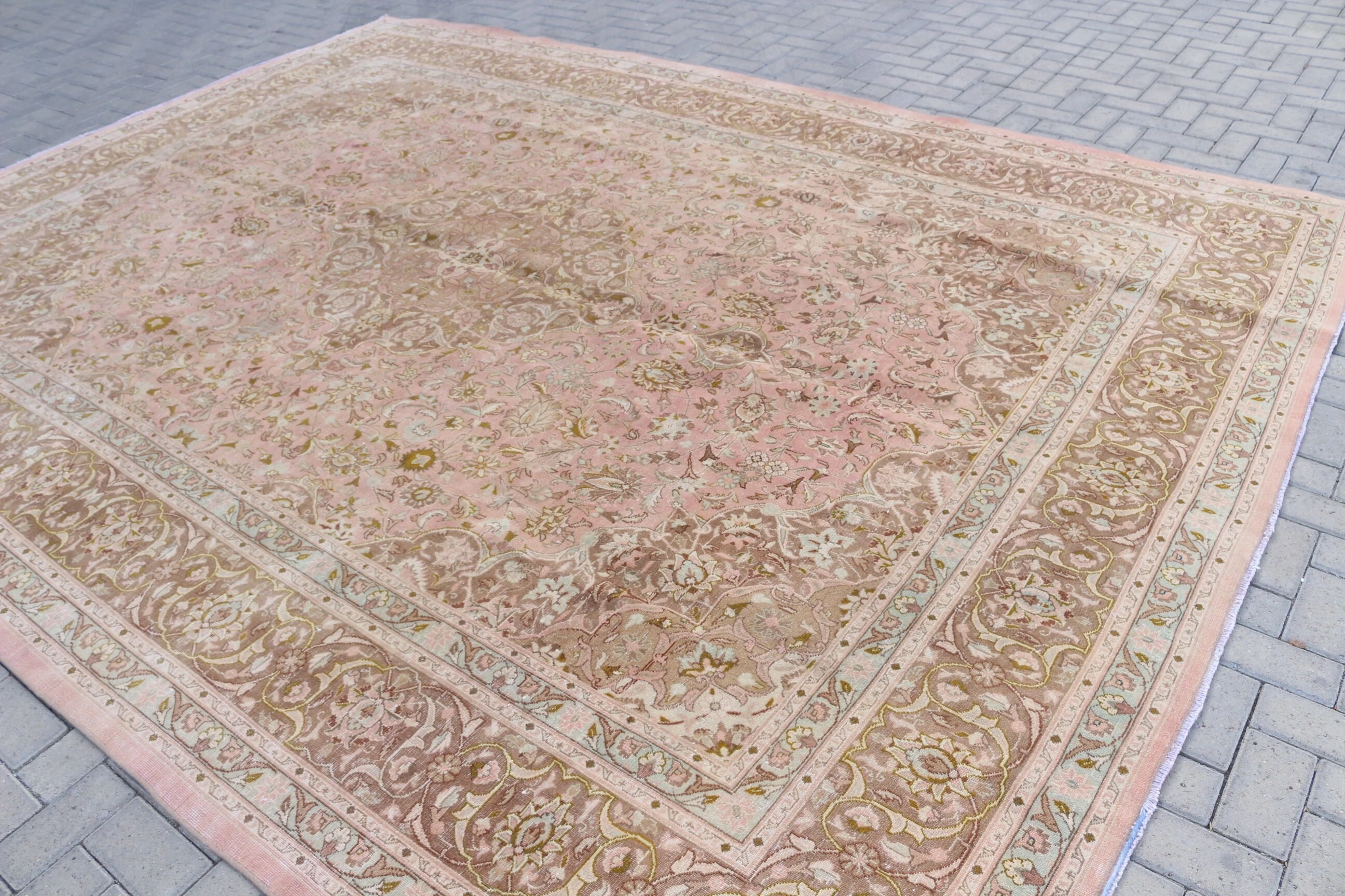 Pink Oriental Rugs, Turkish Rugs, Antique Rug, Vintage Rug, Dining Room Rug, 9.5x12.8 ft Oversize Rug, Boho Rug, Bedroom Rugs, Saloon Rugs