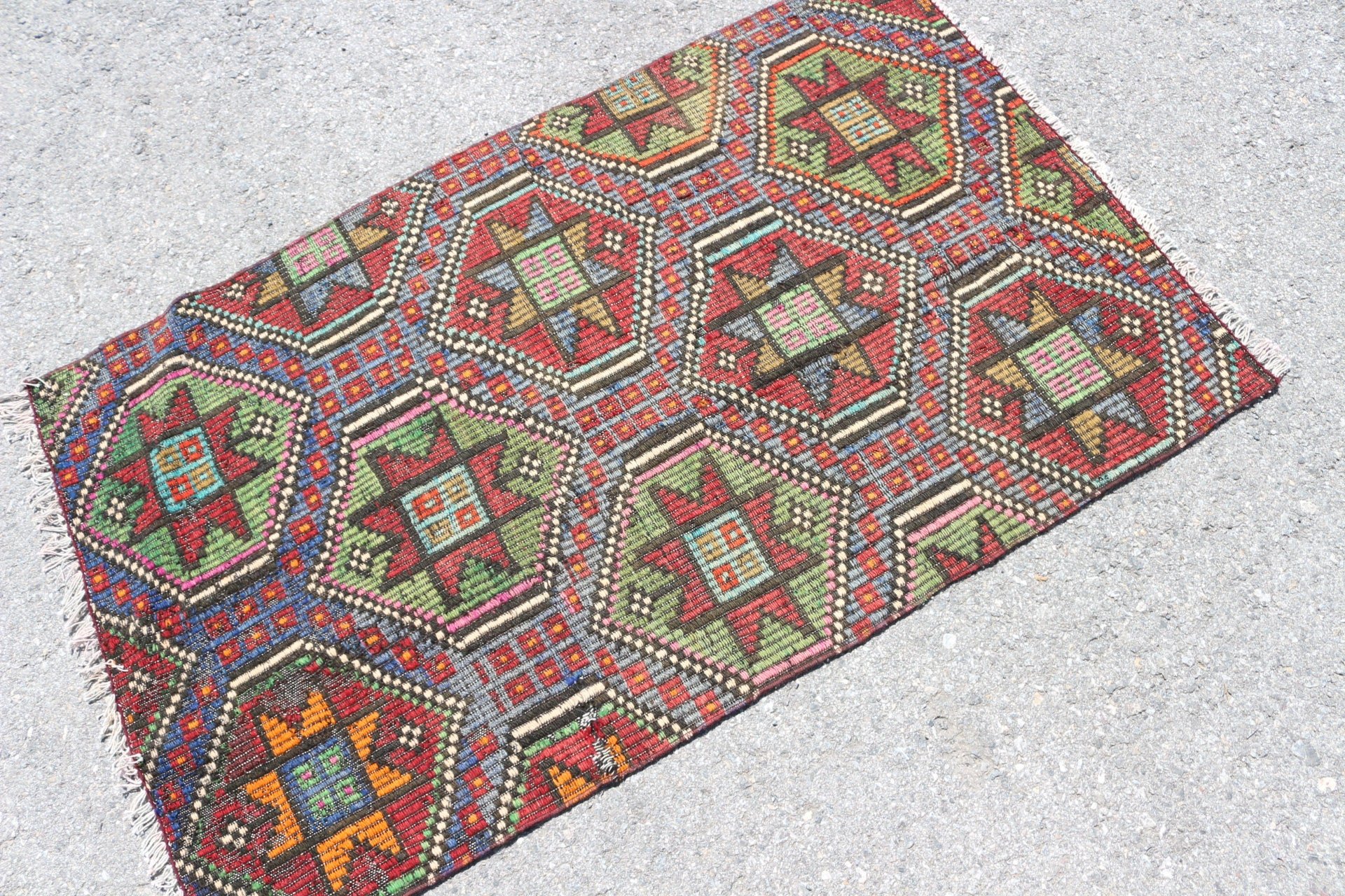 Kitchen Rug, Kilim, Red Oriental Rug, Vintage Rugs, Anatolian Rugs, 2.7x4.5 ft Small Rugs, Turkish Rug, Bedroom Rug, Oushak Rugs, Dorm Rug