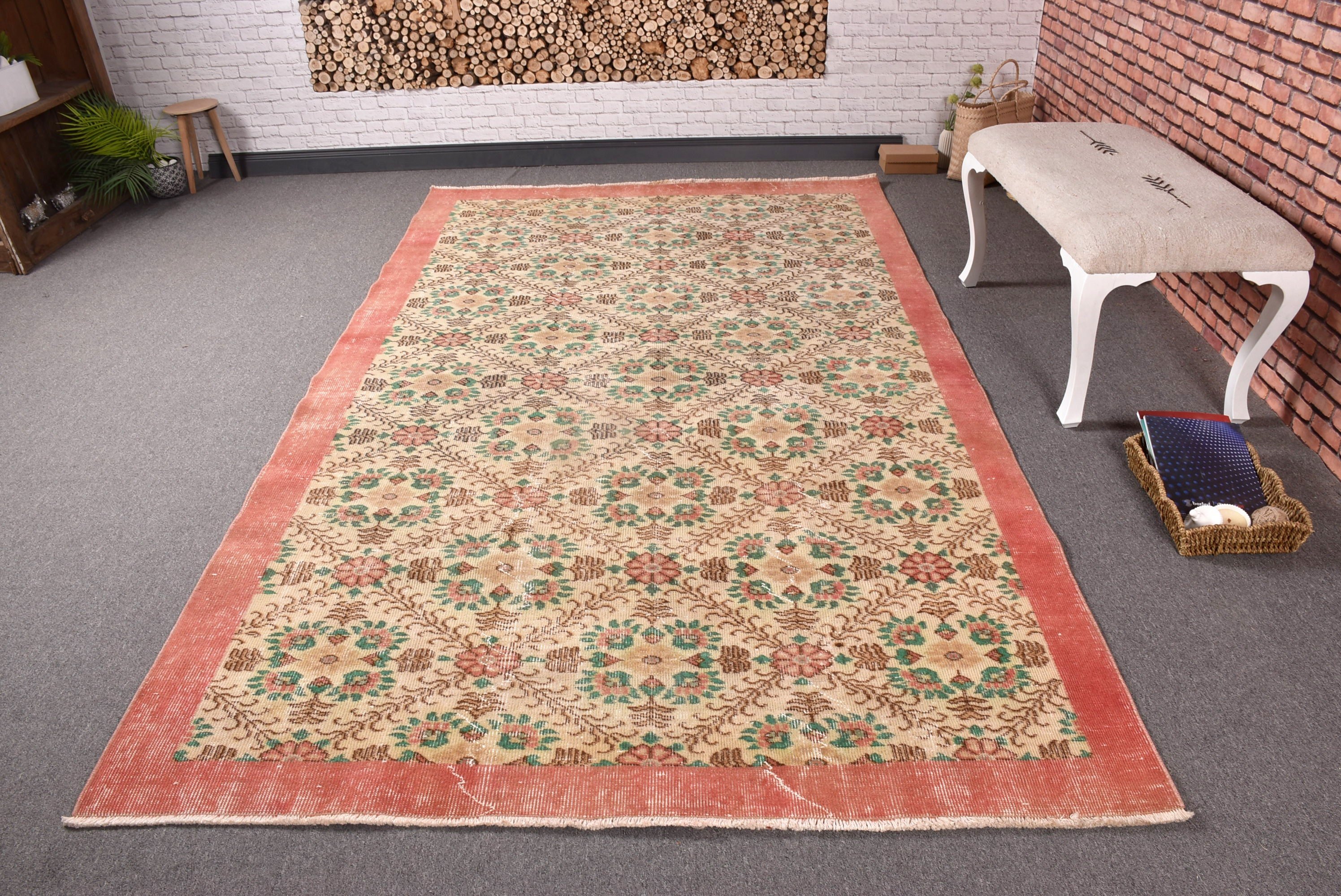 5,5x9,4 ft Büyük Halı, Organik Halılar, Büyük Boho Halıları, Vintage Halı, Antika Halılar, Havalı Halılar, Türk Halısı, Kırmızı Soğuk Halılar, Büyük Oushak Halıları