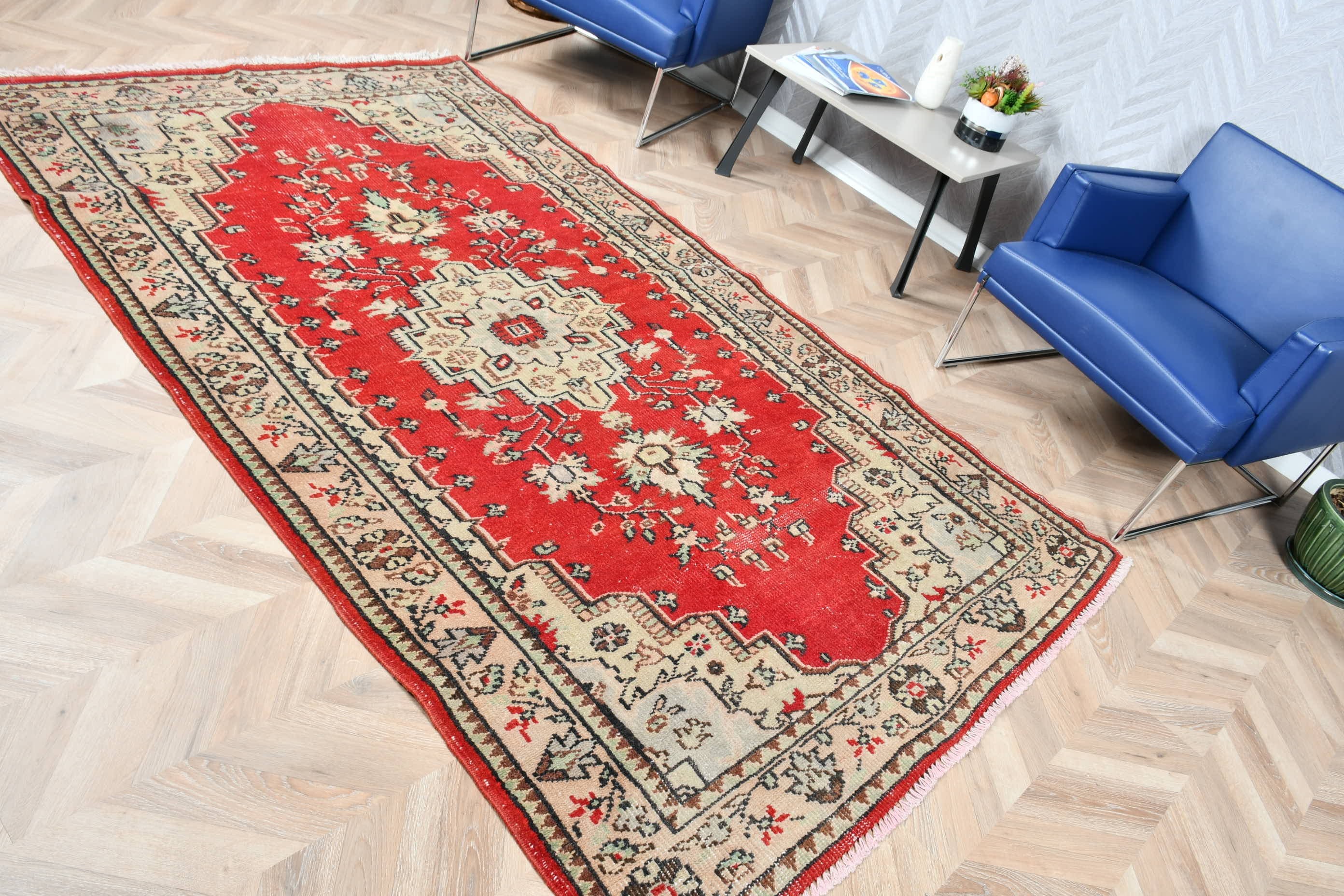 Red Cool Rug, Dining Room Rugs, Turkish Rugs, Living Room Rugs, Wool Rug, Old Rugs, Vintage Rug, 5.2x8.5 ft Large Rug