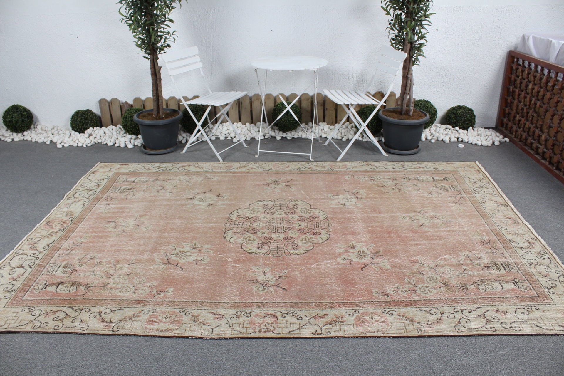 Floor Rug, Living Room Rug, Large Wool Rug Rugs, Vintage Rug, Pink Moroccan Rug, Bedroom Rug, Oushak Rug, Turkish Rug, 6.3x9.7 ft Large Rug