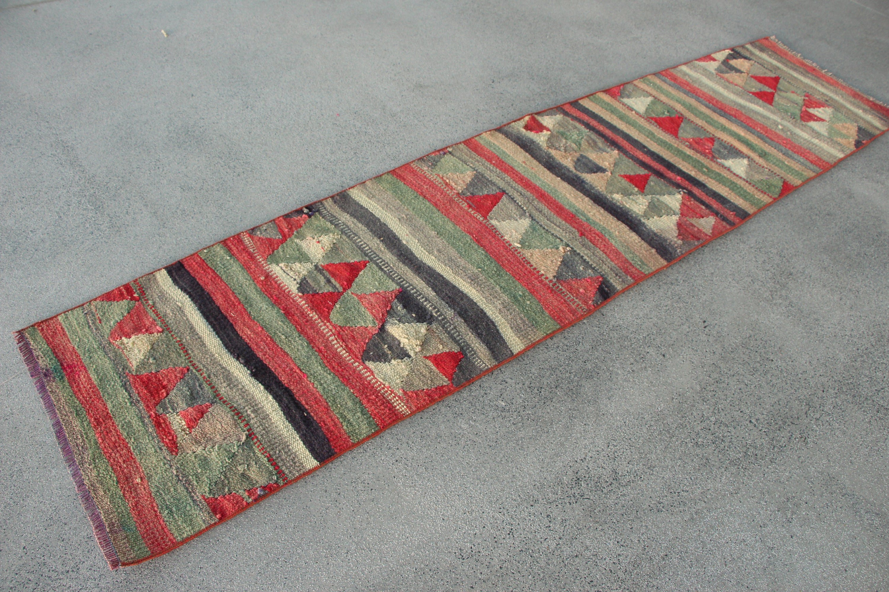 Vintage Rug, Floor Rug, Green Cool Rug, 2.2x8.9 ft Runner Rug, Rugs for Kitchen, Turkish Rug, Kilim, Hand Knotted Rug, Stair Rug, Cool Rug