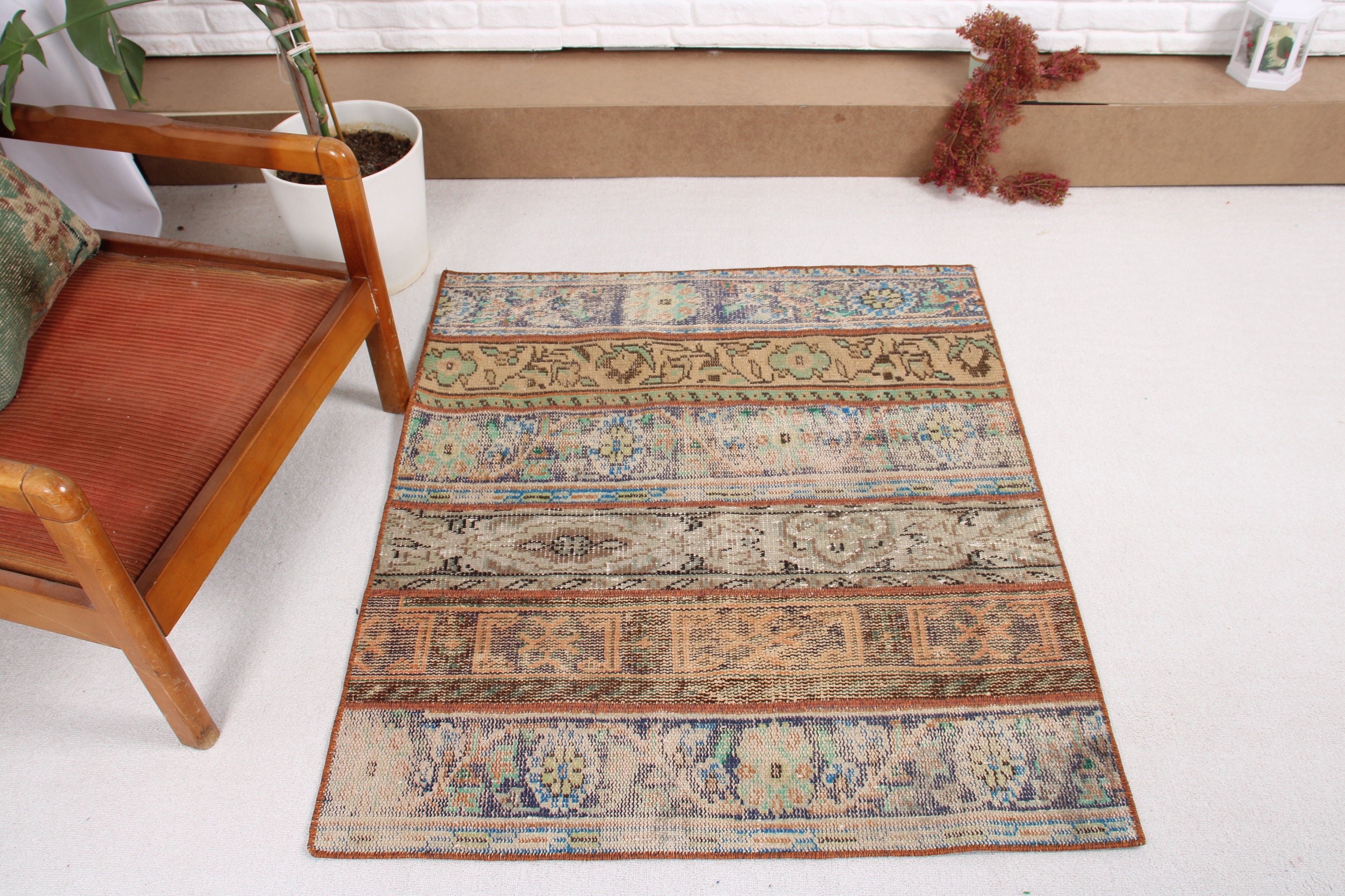 Vintage Halı, Araba Paspas Halıları, Kahverengi El Dokuma Halılar, El Dokuma Halılar, 3,3x3,7 ft Küçük Halılar, Küçük Boho Halılar, Modern Halılar, Türk Halısı