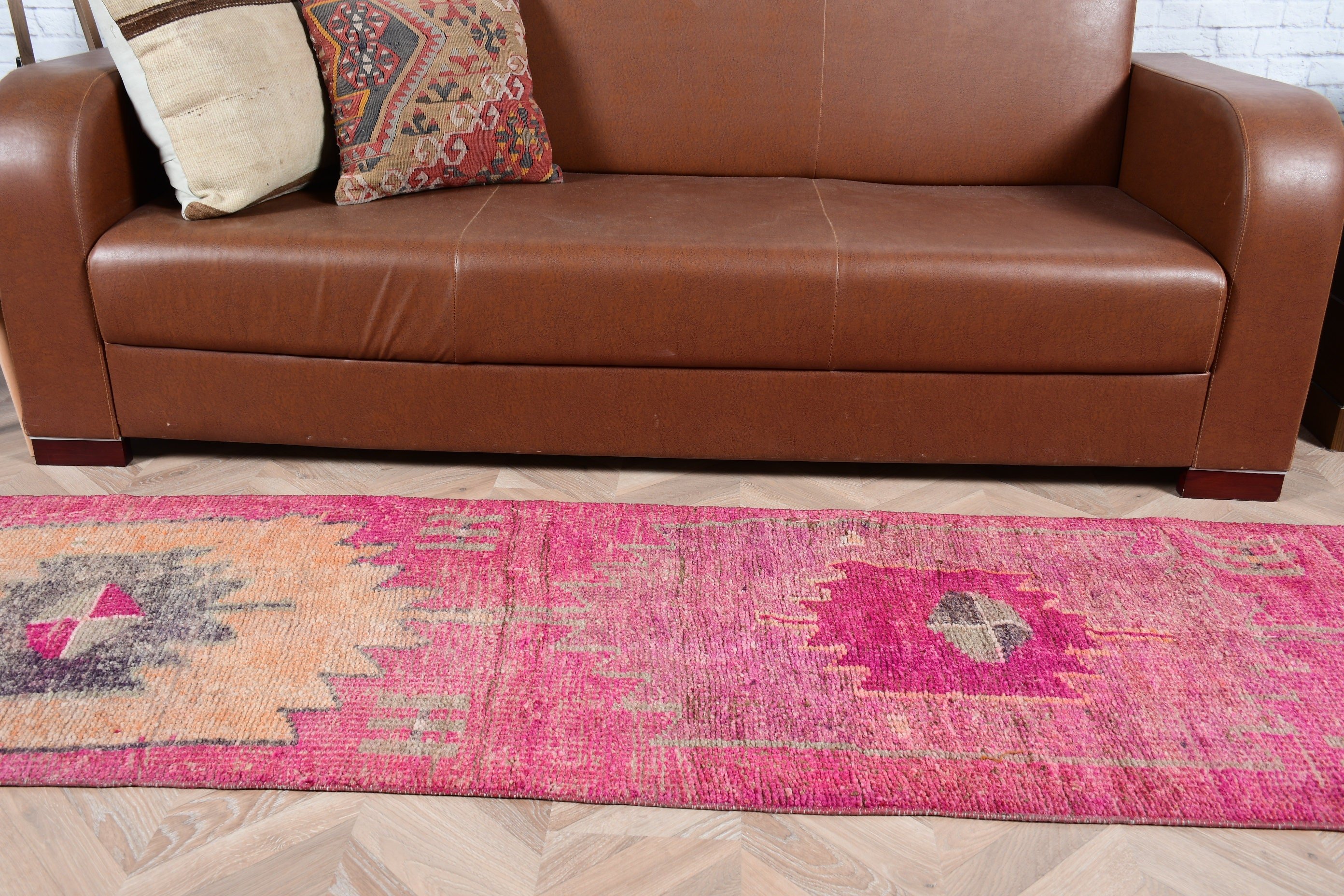 Vintage Rug, Hand Knotted Rug, Stair Rug, 2.2x10.8 ft Runner Rugs, Cool Rugs, Pink Moroccan Rug, Rugs for Kitchen, Wool Rug, Turkish Rug
