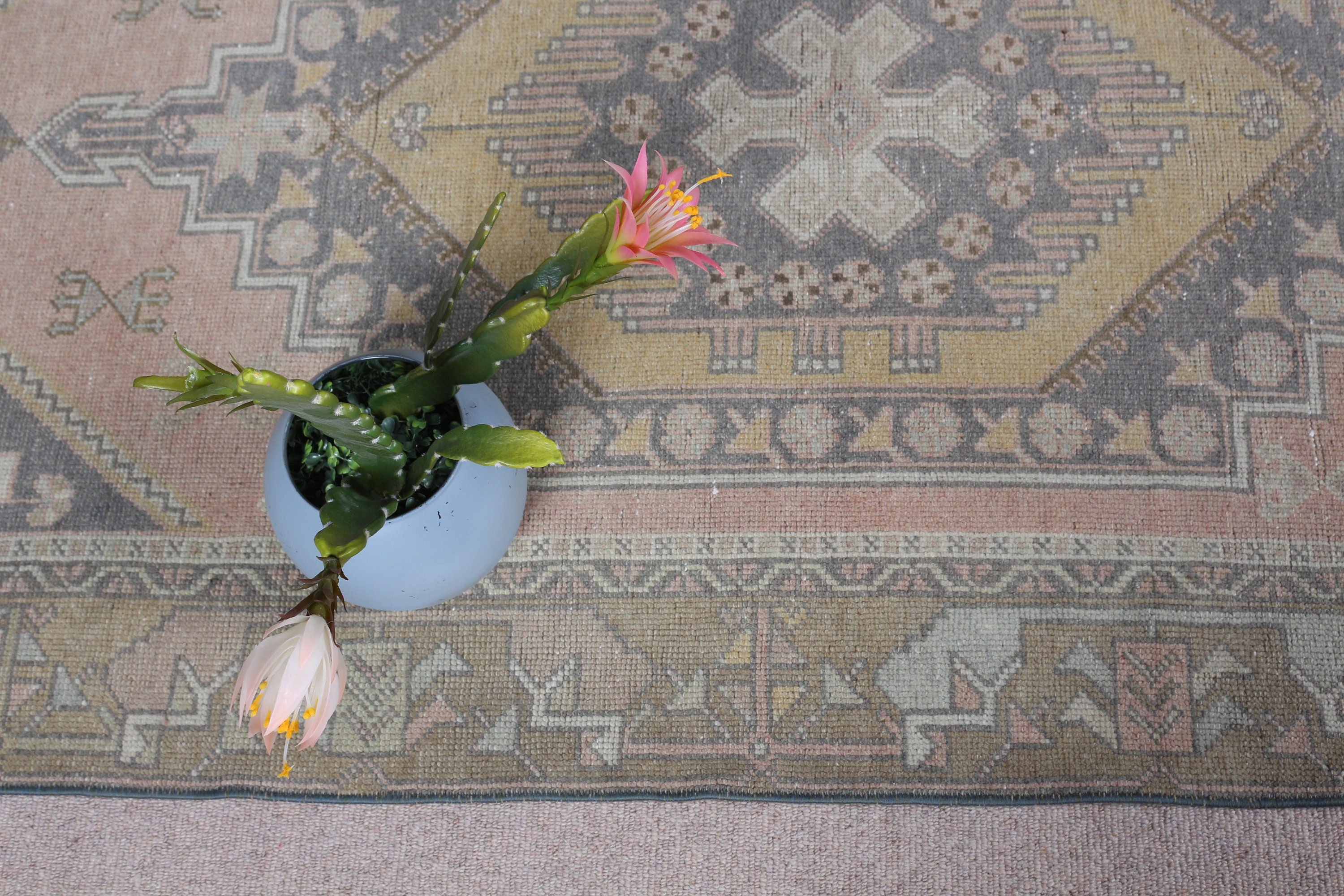 Turuncu Oushak Halı, Yatak Odası Halısı, Oturma Odası Halıları, 3,7x7,5 ft Alan Halıları, Türk Halıları, Vintage Halı, Mutfak Halısı, Anadolu Halısı, Boho Halısı