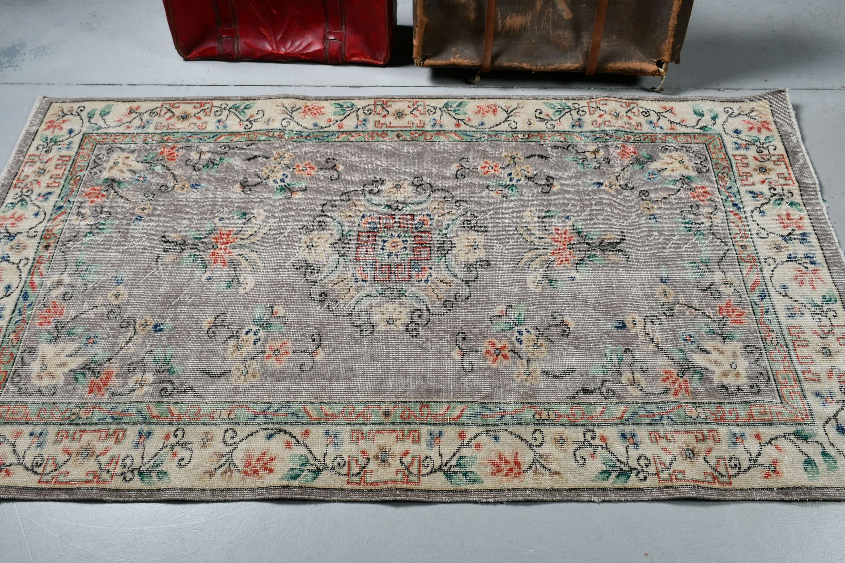 Dining Room Rug, Vintage Rug, Rugs for Nursery, 3.7x6.7 ft Area Rug, Gray Antique Rug, Kitchen Rugs, Wool Rug, Nursery Rug, Turkish Rug