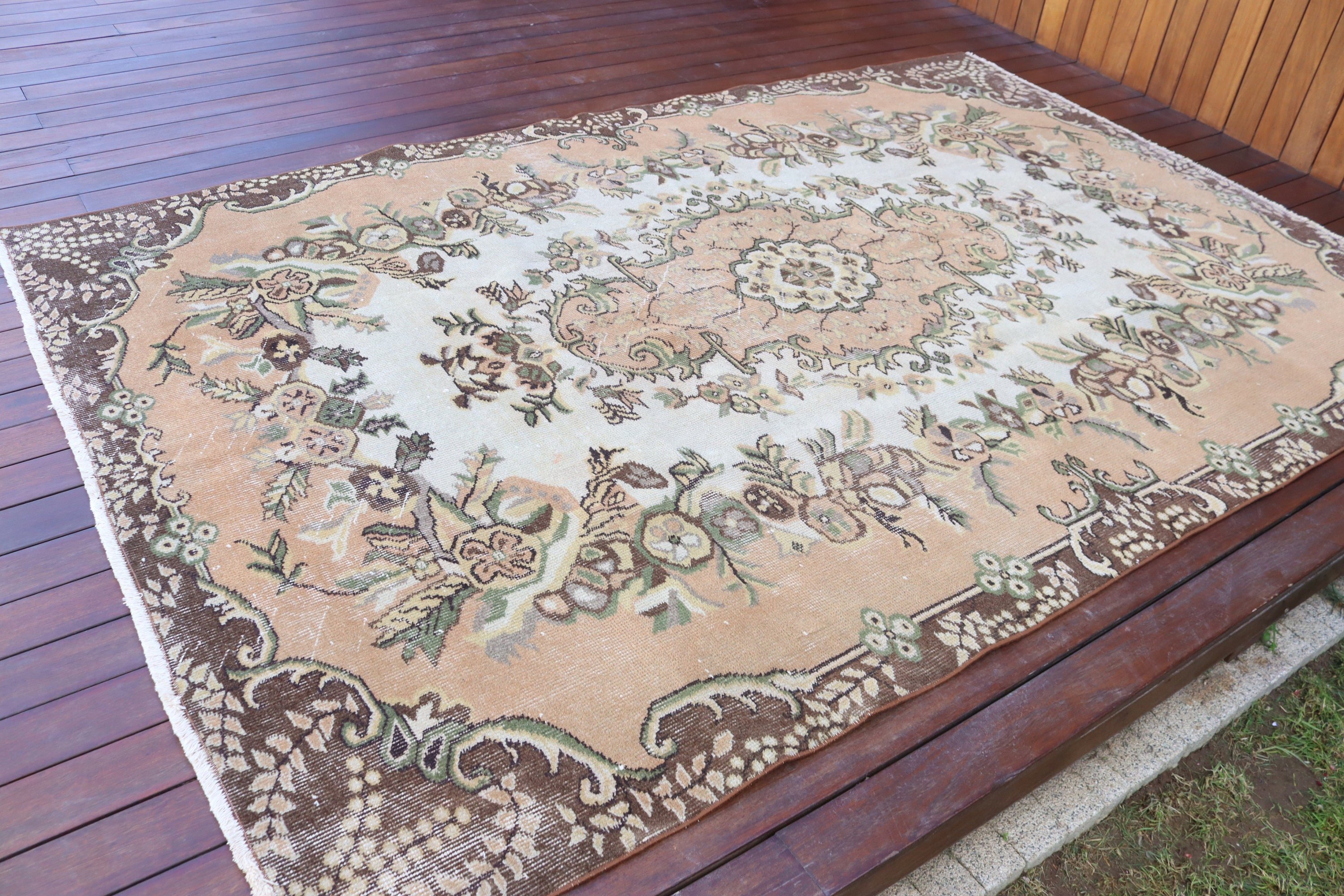 Vintage Halılar, Büyük Vintage Halılar, Büyük Boho Halıları, Türk Halısı, Yatak Odası Halıları, 5.6x8.6 ft Büyük Halı, Bej Oushak Halıları, Boho Halısı