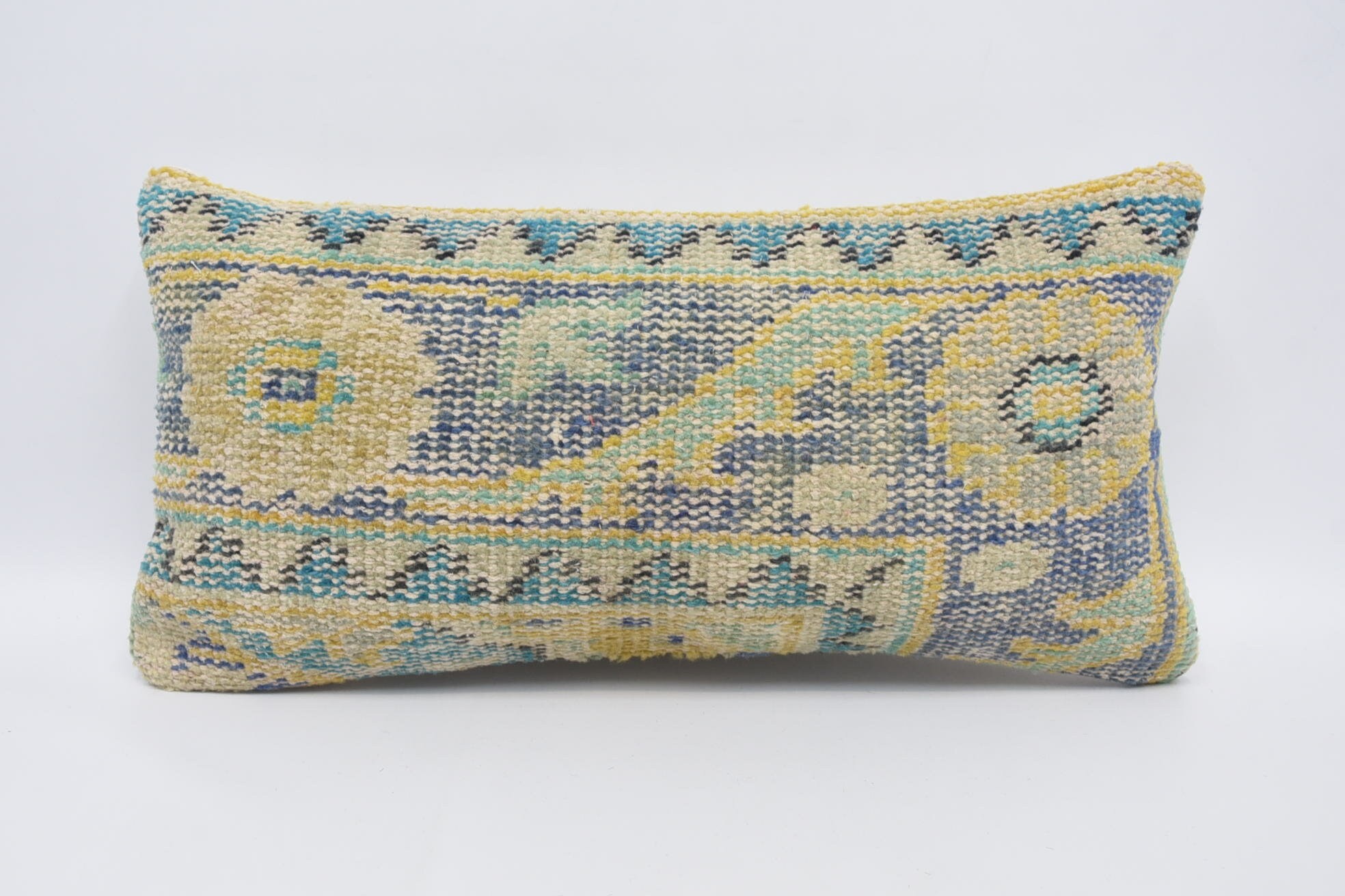 Yoga Cushion Case, Anatolian Pillow, Interior Designer Pillow, Pillow for Sofa, 12"x24" Blue Pillow Cover, Ethnical Kilim Rug Pillow