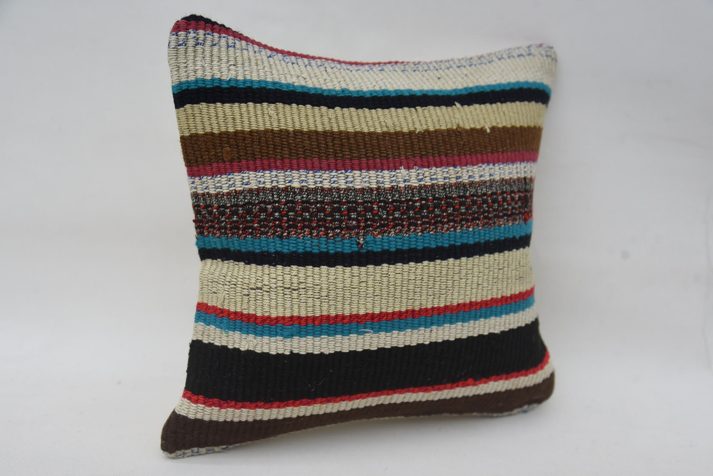 Kilim Cushion Sham, Vintage Pillow, 12"x12" Blue Cushion Cover, Natural Pillow, Pattern Throw Pillow, Vintage Kilim Pillow