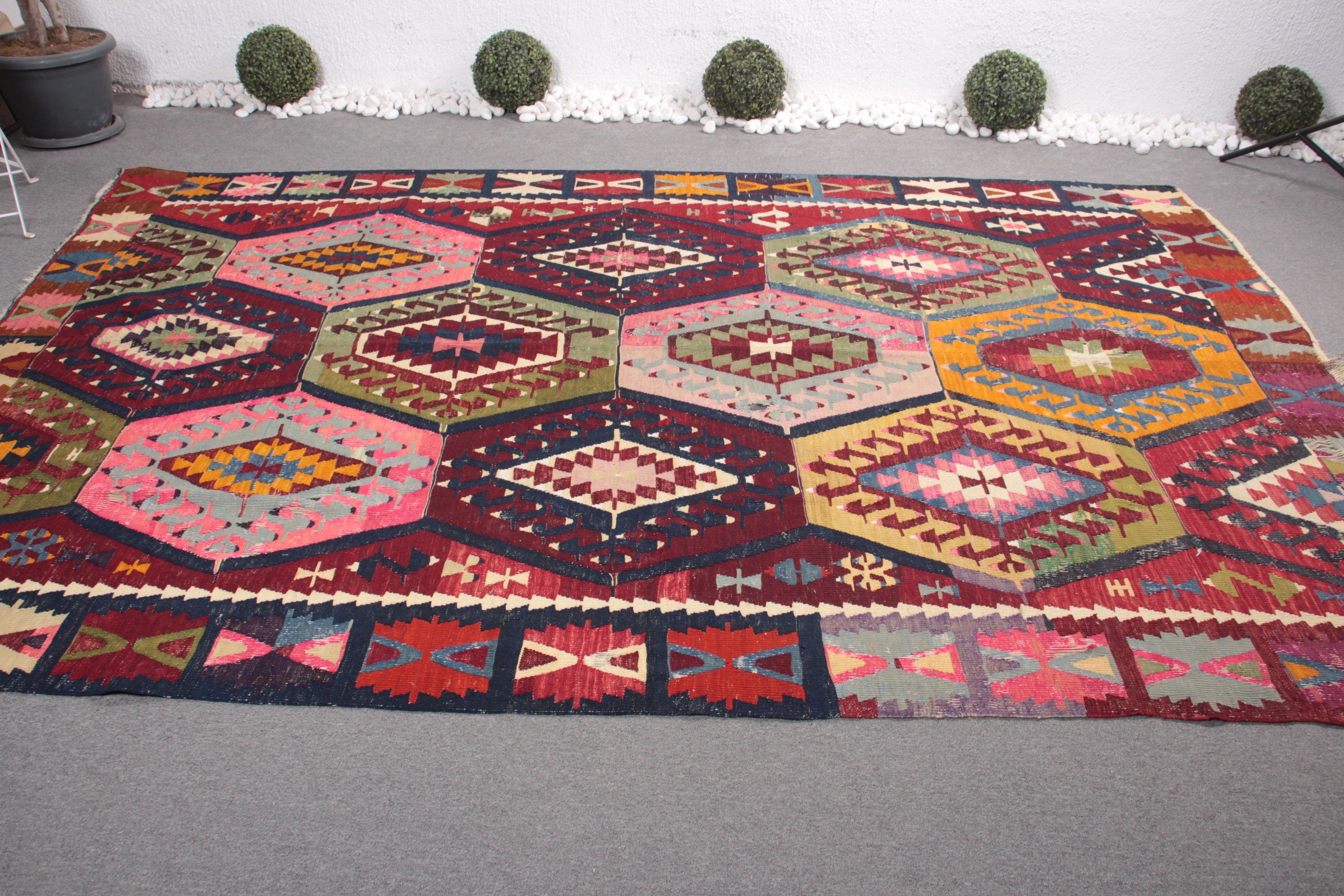 Salon Halısı, Havalı Halı, Vintage Halılar, Türk Halıları, Oturma Odası Halıları, Mutfak Halıları, Gökkuşağı Mutfak Halısı, Kilim, 7x10.4 ft Büyük Boy Halı