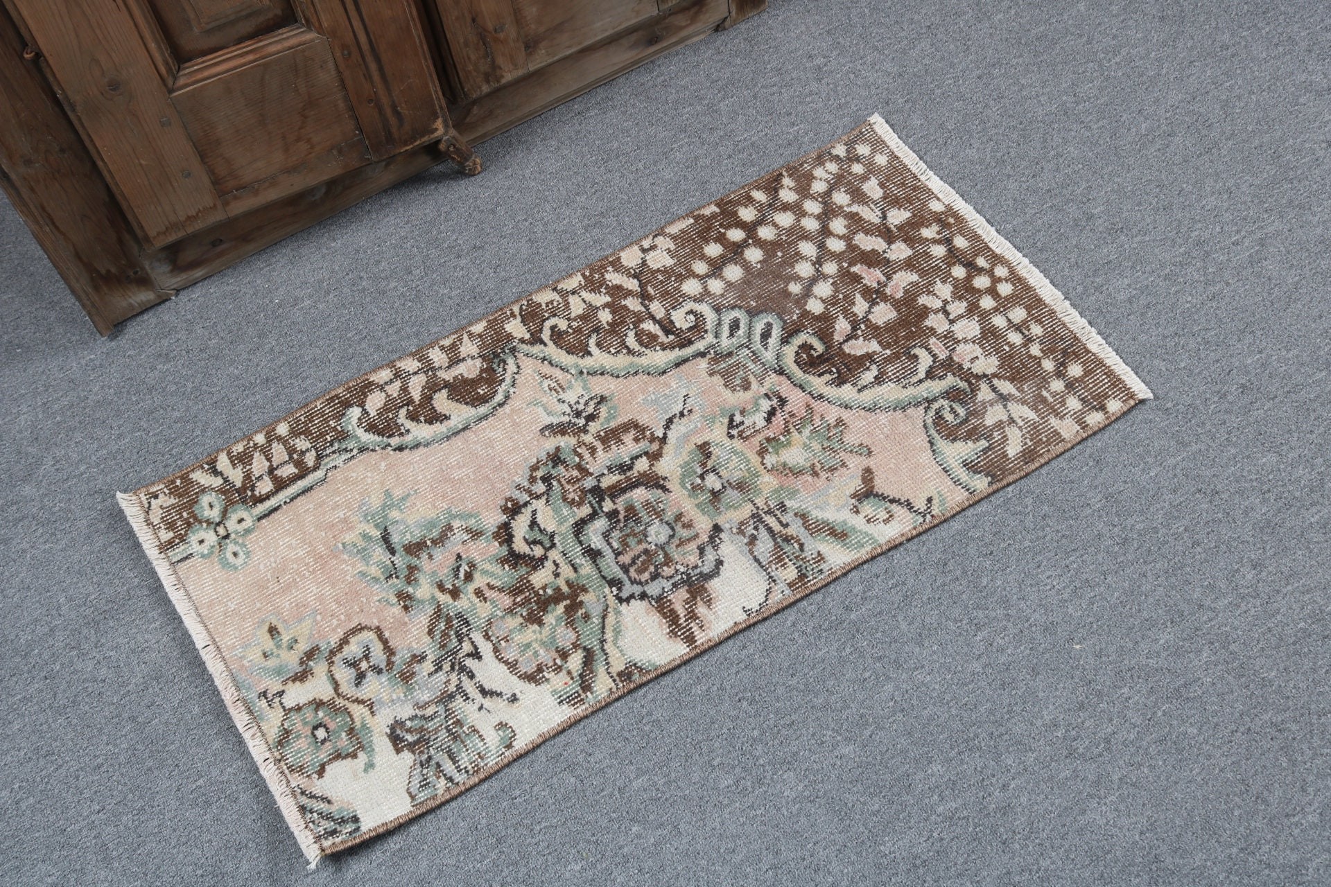 Car Mat Rugs, Home Decor Rugs, Vintage Rugs, Oushak Rugs, Entry Rug, Turkish Rugs, Exotic Rug, 1.5x2.9 ft Small Rugs, Brown Home Decor Rugs