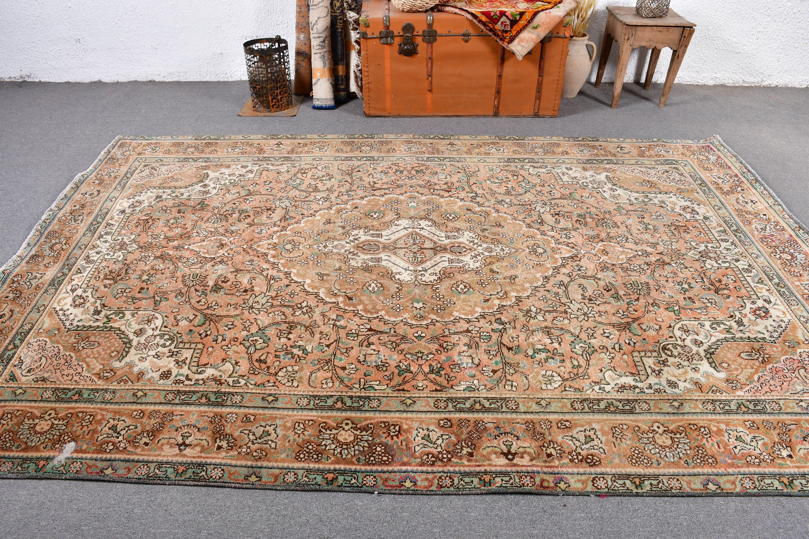 Vintage Halılar, Türk Halıları, Pembe 6.3x9.4 ft Büyük Halı, Büyük Oushak Halısı, Oushak Halısı, Yün Halıları, Dış Mekan Halıları, Salon Halıları