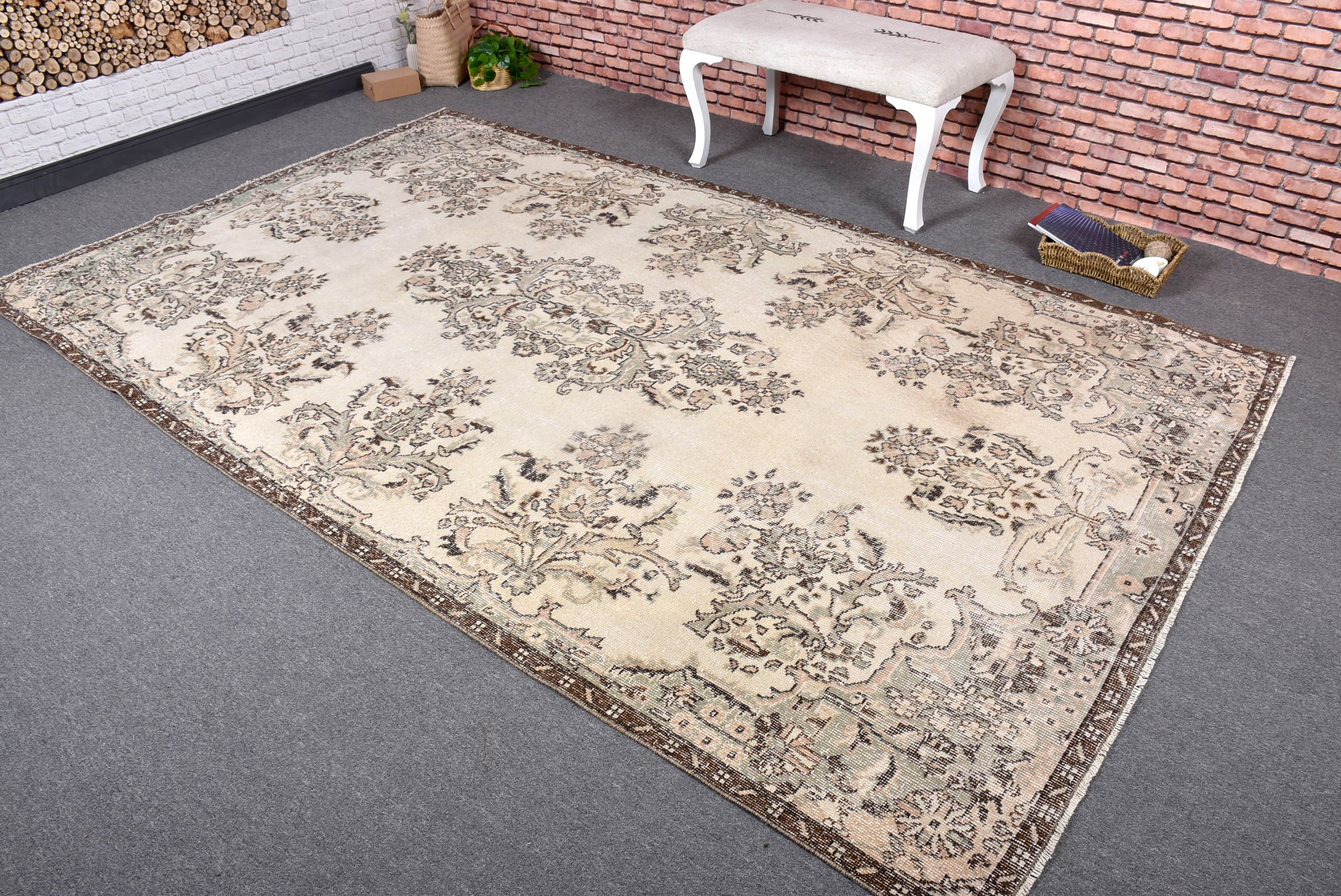 Luxury Rugs, 6.2x10.1 ft Large Rug, Large Vintage Rug, Vintage Rug, Beige Kitchen Rug, Statement Rugs, Living Room Rug, Turkish Rug