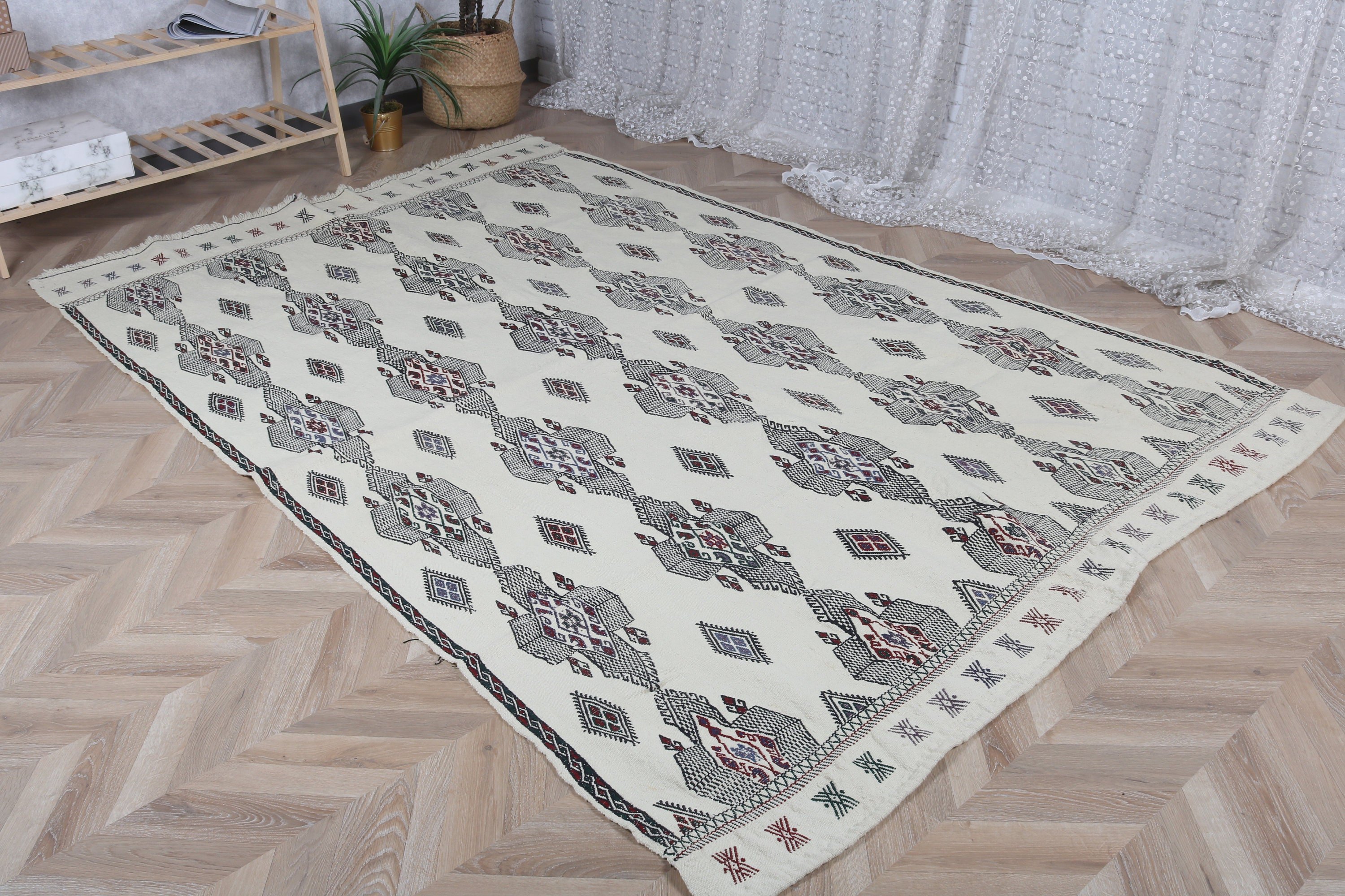 Vintage Halılar, Türk Halıları, Geometrik Halı, Salon Halıları, 5.2x8.4 ft Büyük Halı, Mutfak Halısı, Büyük Vintage Halılar, Bej Yatak Odası Halıları, Boho Halı