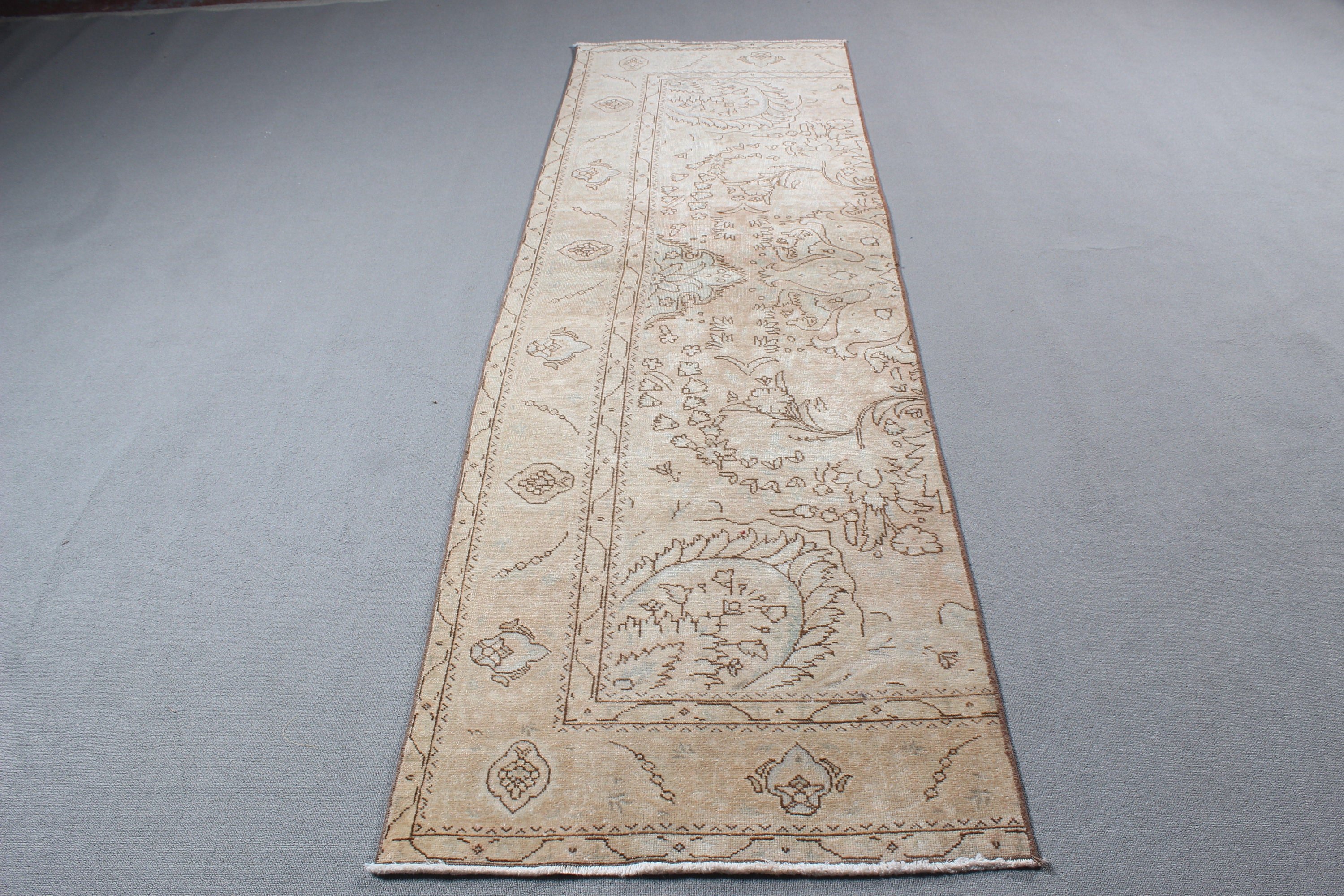 Koridor Halısı, 2.9x9.5 ft Runner Halıları, Anadolu Halısı, Türk Halıları, Boho Halısı, Kahverengi Soğuk Halı, Egzotik Halılar, Vintage Halılar, Vintage Runner Halısı