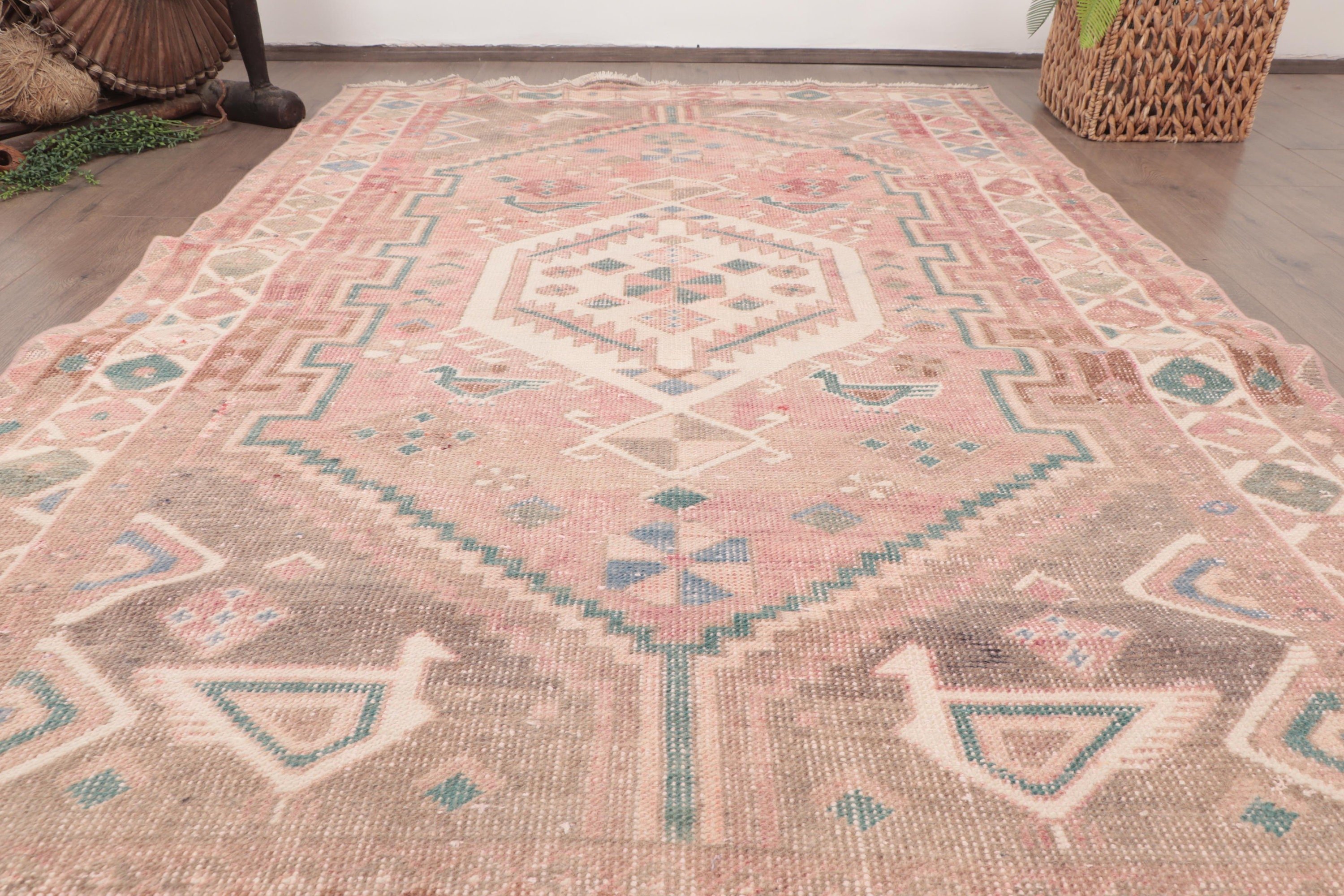 Türk Halısı, Mutfak Halısı, 4,8x7 ft Alan Halıları, Vintage Halılar, Pembe Oryantal Halı, İç Mekan Halıları, Boho Alan Halıları, Boho Halı