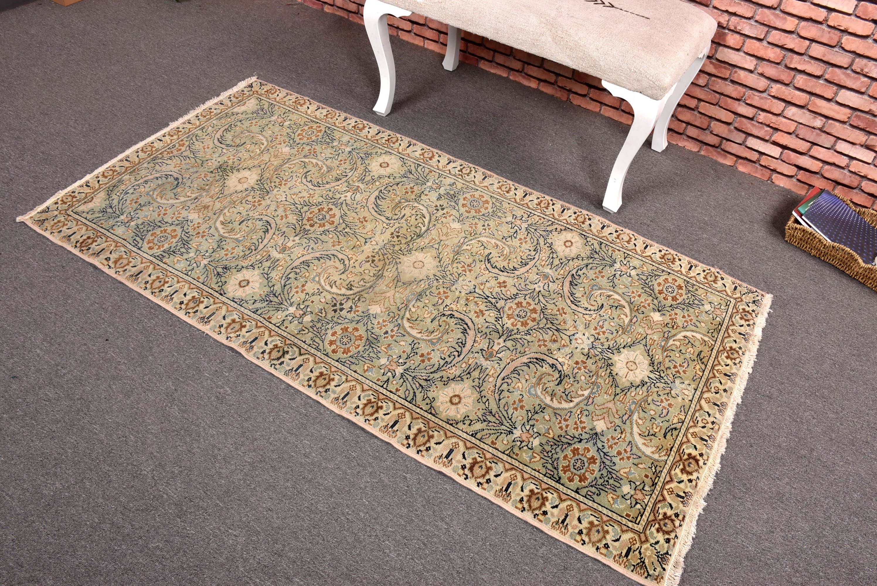 Vintage Halı, Boho Halı, Mutfak Halıları, Dekoratif Halılar, Ev Dekorasyonu Halıları, Oushak Halı, 3.1x5.9 ft Accent Halılar, Türk Halısı, Yeşil Açıklama Halısı