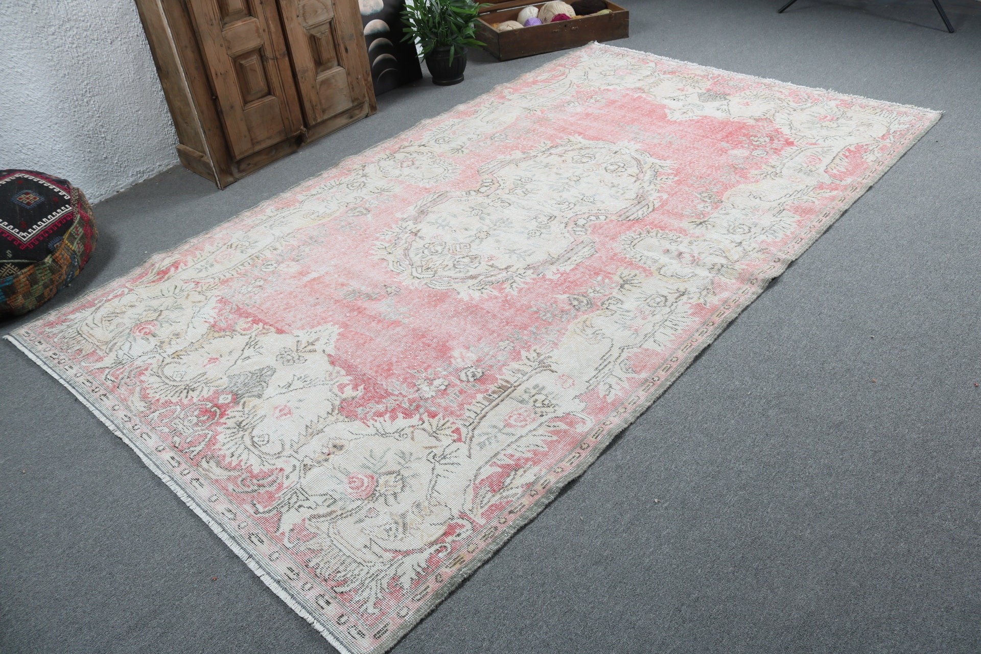 Large Oushak Rugs, Oriental Rug, Aztec Rug, Turkish Rugs, Large Boho Rug, Red Luxury Rugs, Neutral Rug, Vintage Rugs, 5.8x9.9 ft Large Rugs