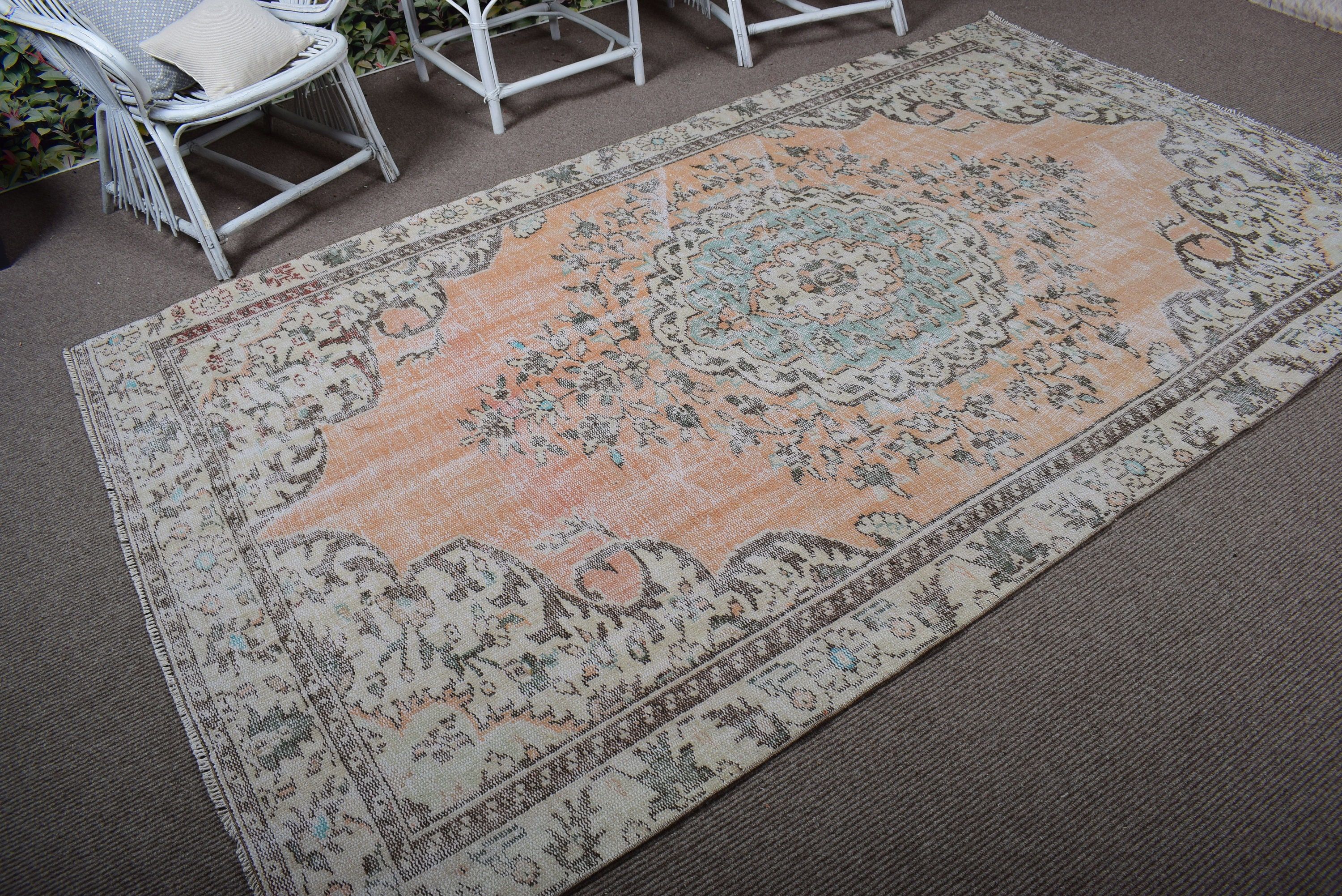 Vintage Rug, Large Boho Rugs, 5.4x9.4 ft Large Rug, Bedroom Rug, Turkish Rug, Orange Anatolian Rugs, Statement Rug, Large Oushak Rugs