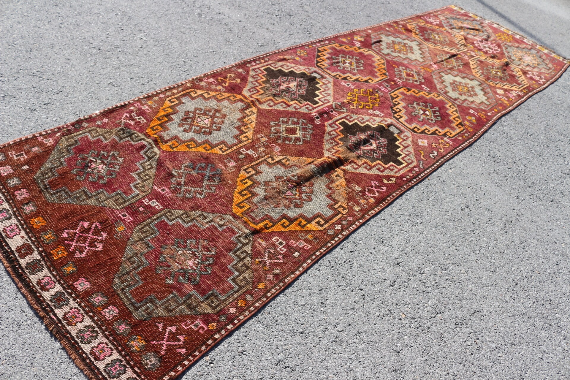 Ev Dekor Halısı, Sevimli Halı, Türk Halısı, Vintage Halı, Mutfak Halısı, Kahverengi 3.9x13.5 ft Runner Halı, Mutfak Halıları